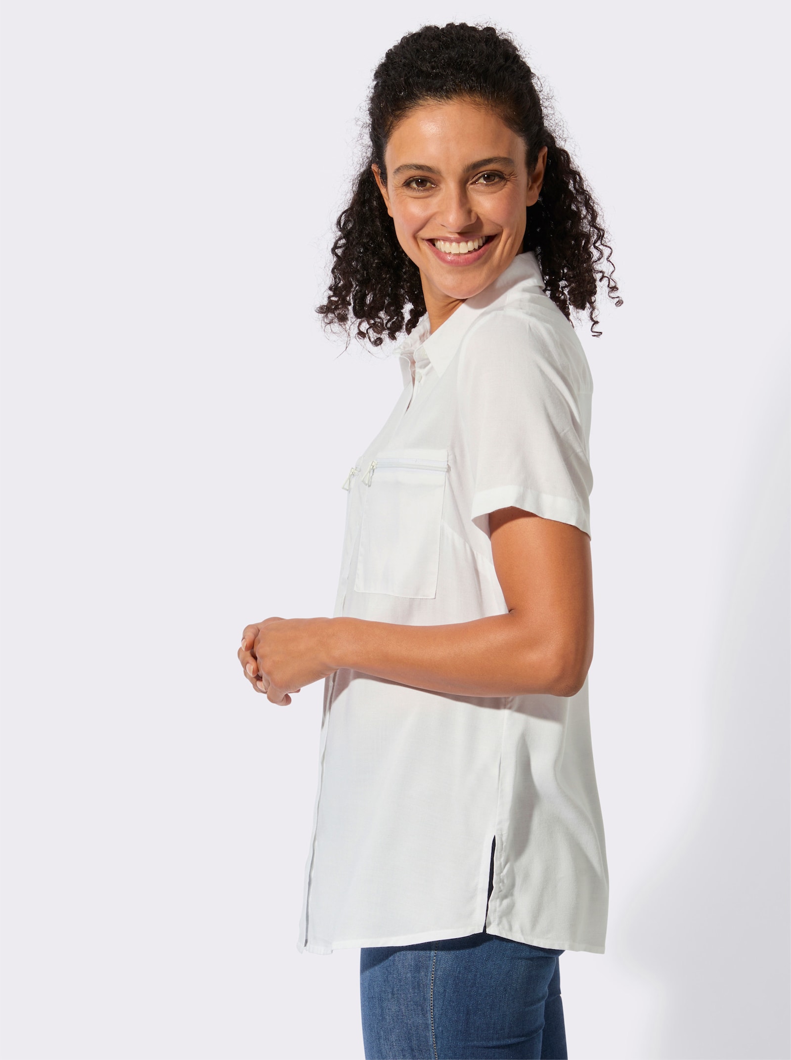 Longbluse mit langen Seitenschlitzen - weiss