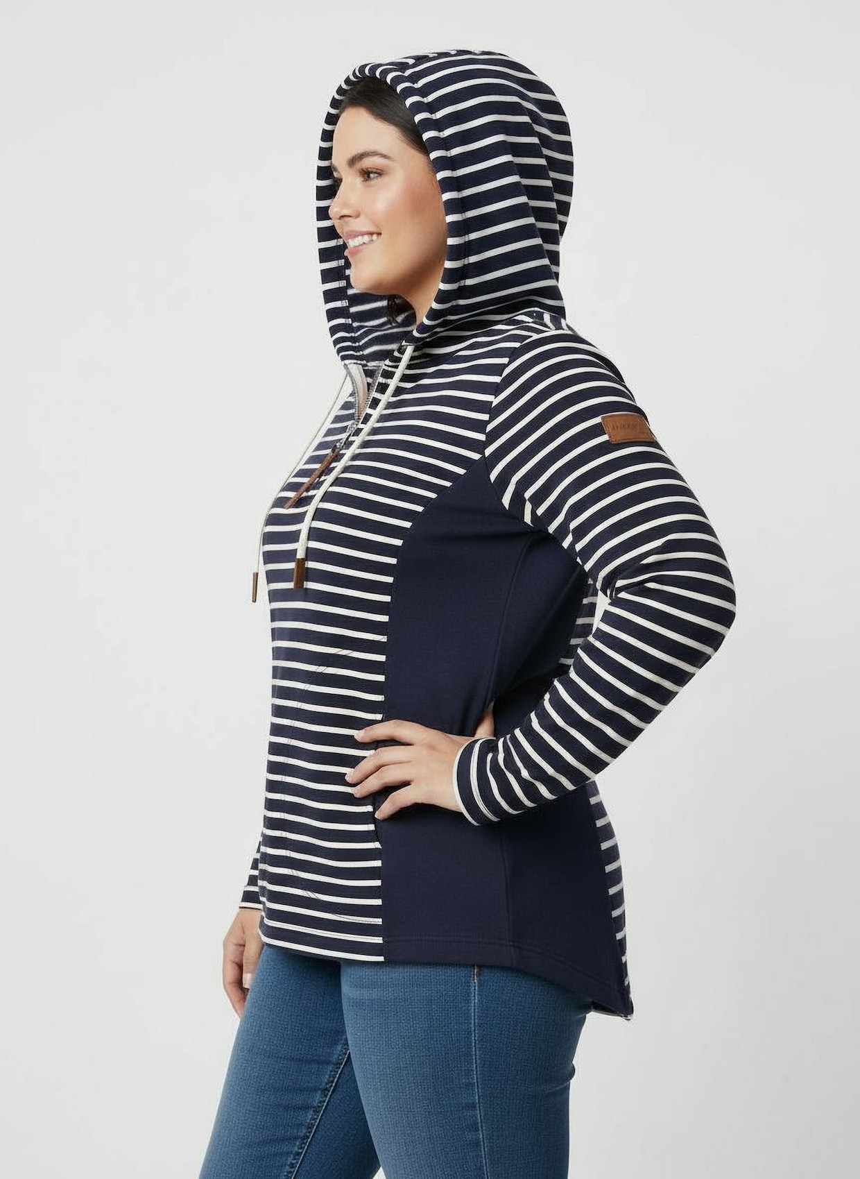 Kapuzensweatshirt mit 2 Nahttaschen - marine-ecru-geringelt