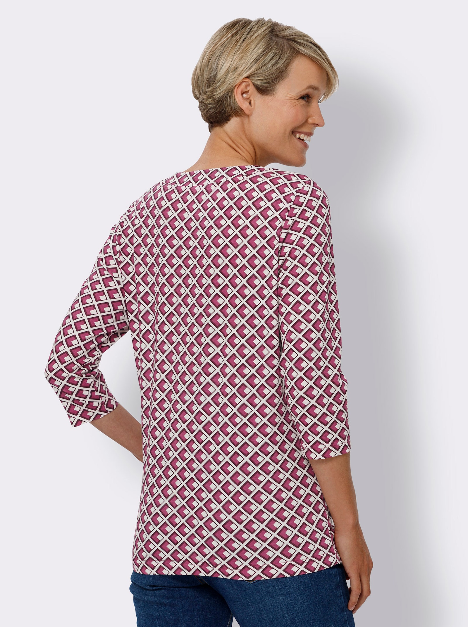 Tričko s 3/4 rukávem a grafickým potiskem - ecru-burgundská-potisk