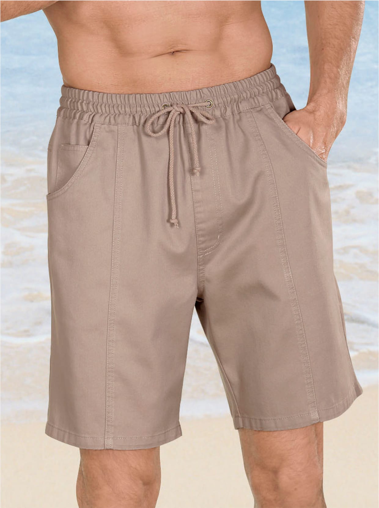 Bermudashorts med resårlinning - beige