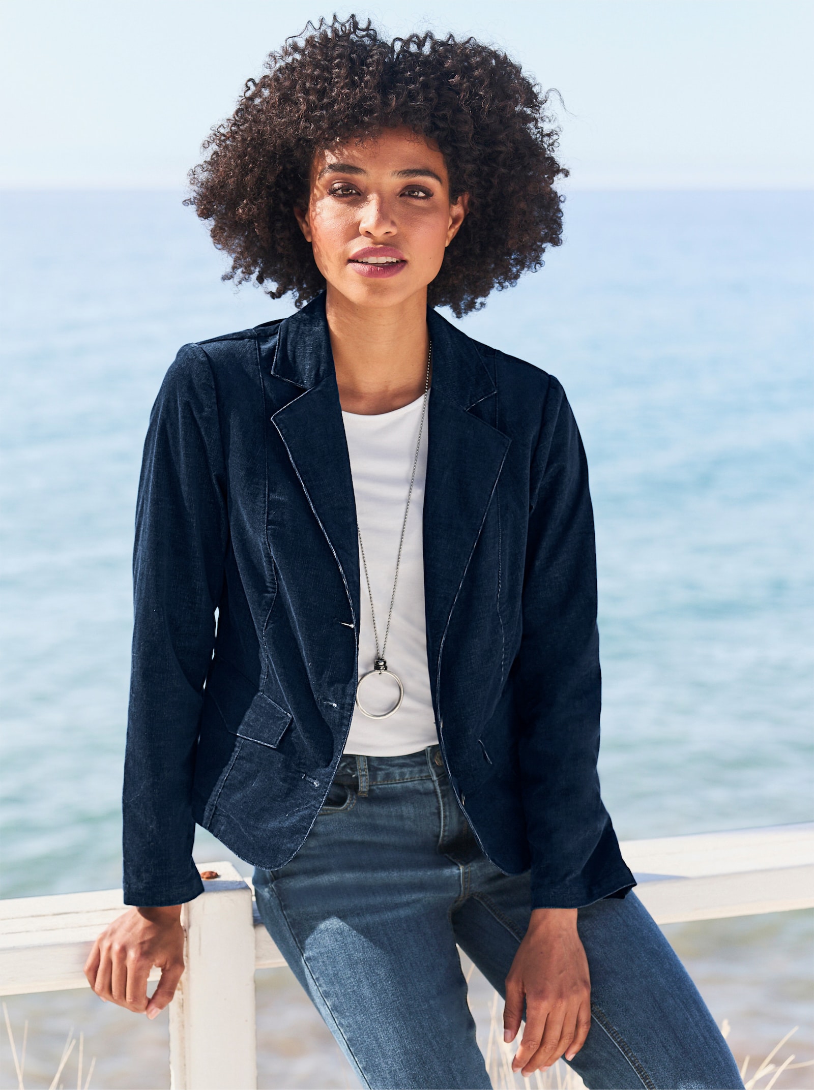 heine Samtblazer mit Schulterpolstern - dunkelblau