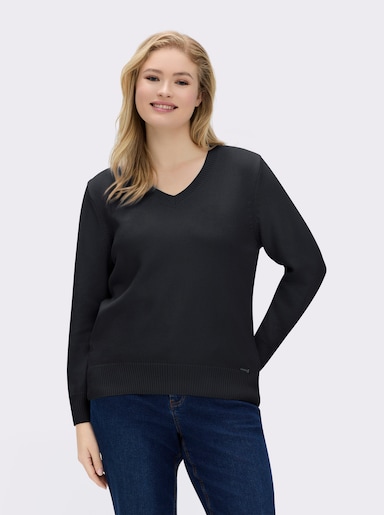 V-Ausschnitt-Pullover mit Baumwolle - schwarz