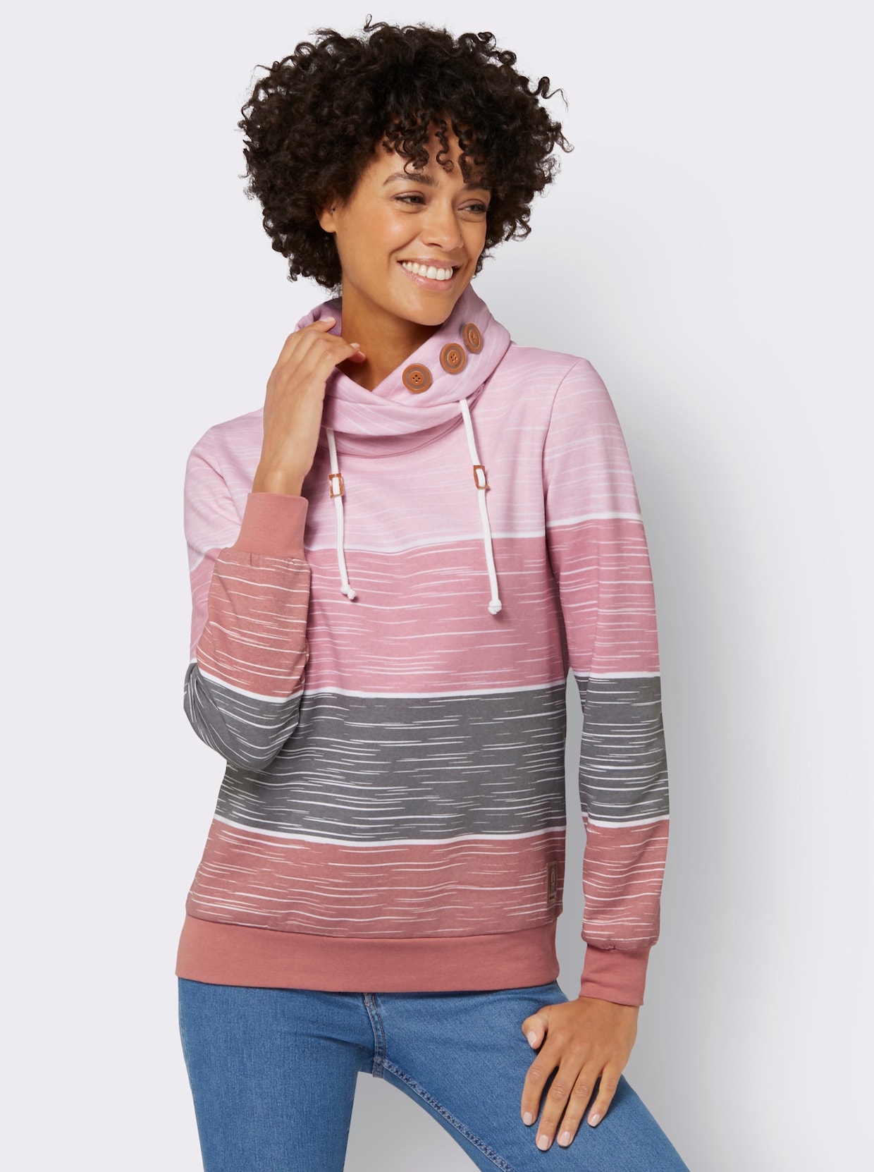 Sweatshirt - rozenhout/lichtroze bedrukt