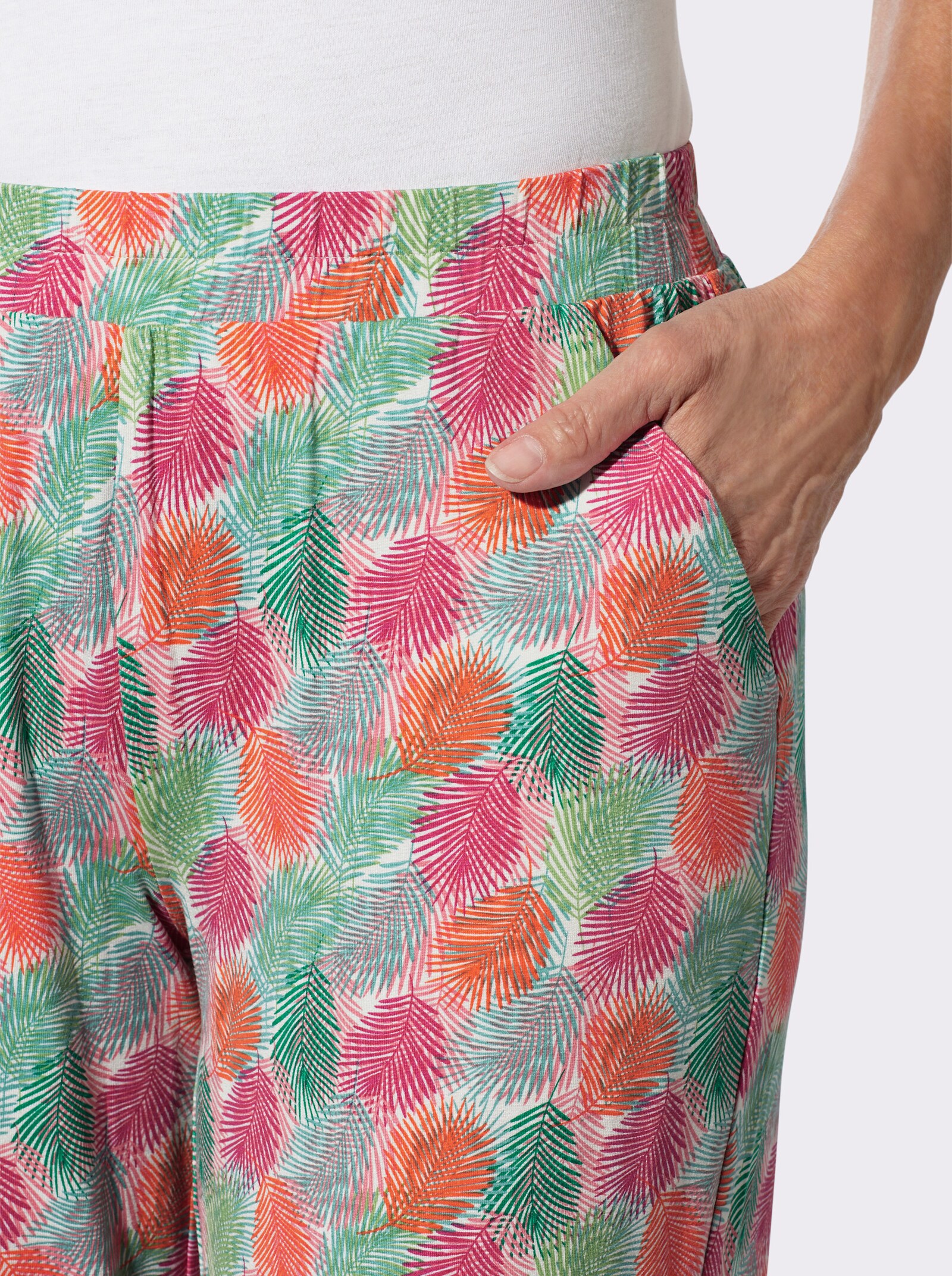 Jerseyhose mit Blätter-Druck - ozean-fuchsia-bedruckt