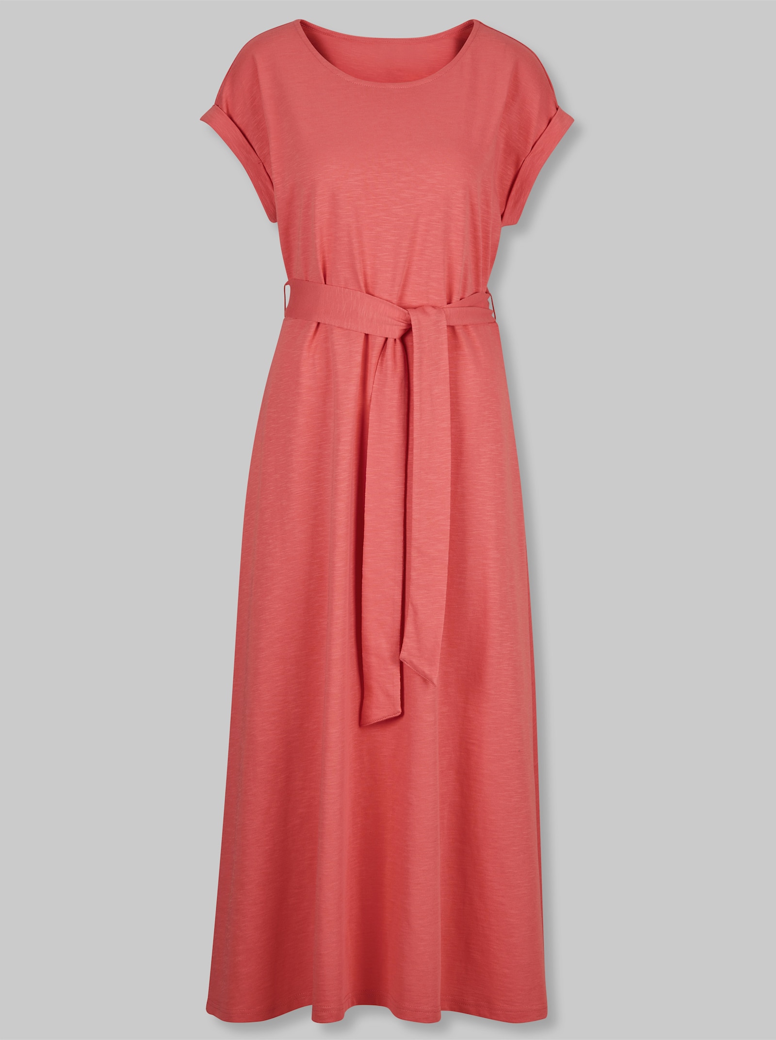 heine Baumwollkleid mit Bindegürtel - koralle