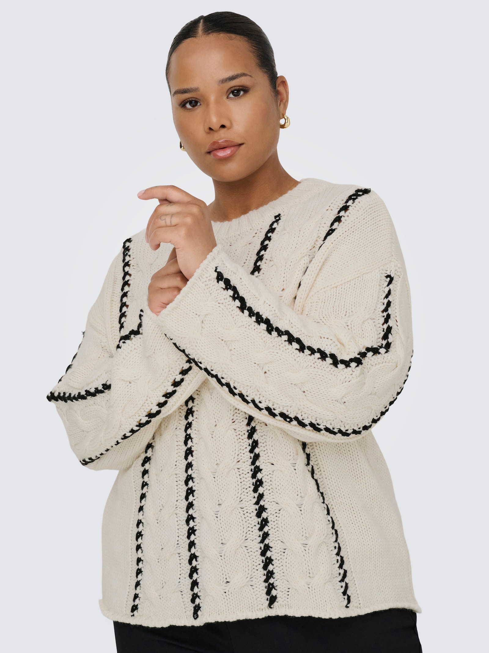 ONLY CARMAKOMA Rundhalspullover - birch detail:melange/black