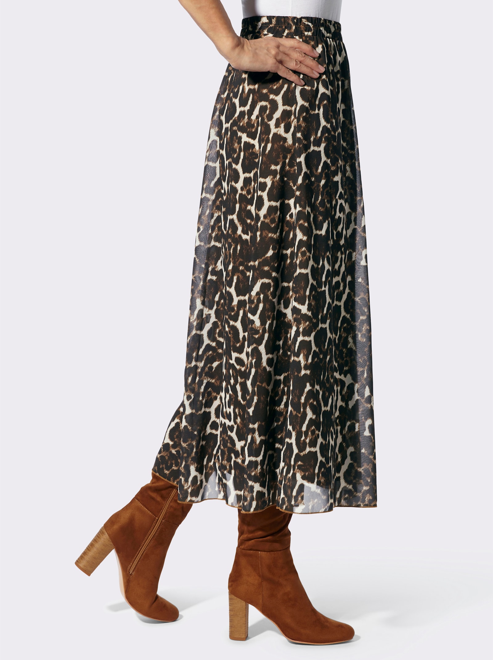 Bahnenrock mit Leo-Muster allover - braun-schwarz-bedruckt