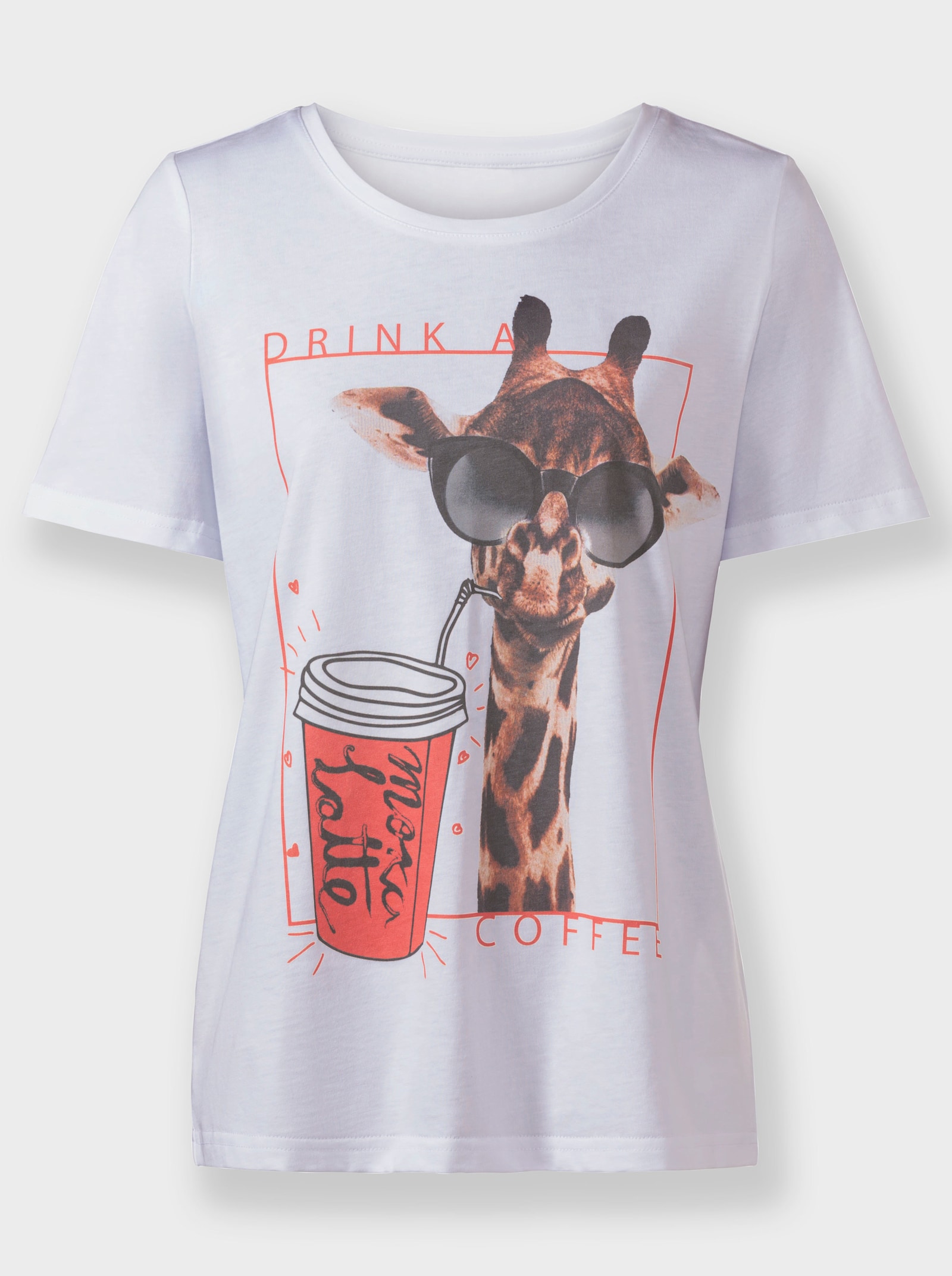 Kortärmad topp med giraffmotiv - vit-orange-med tryck