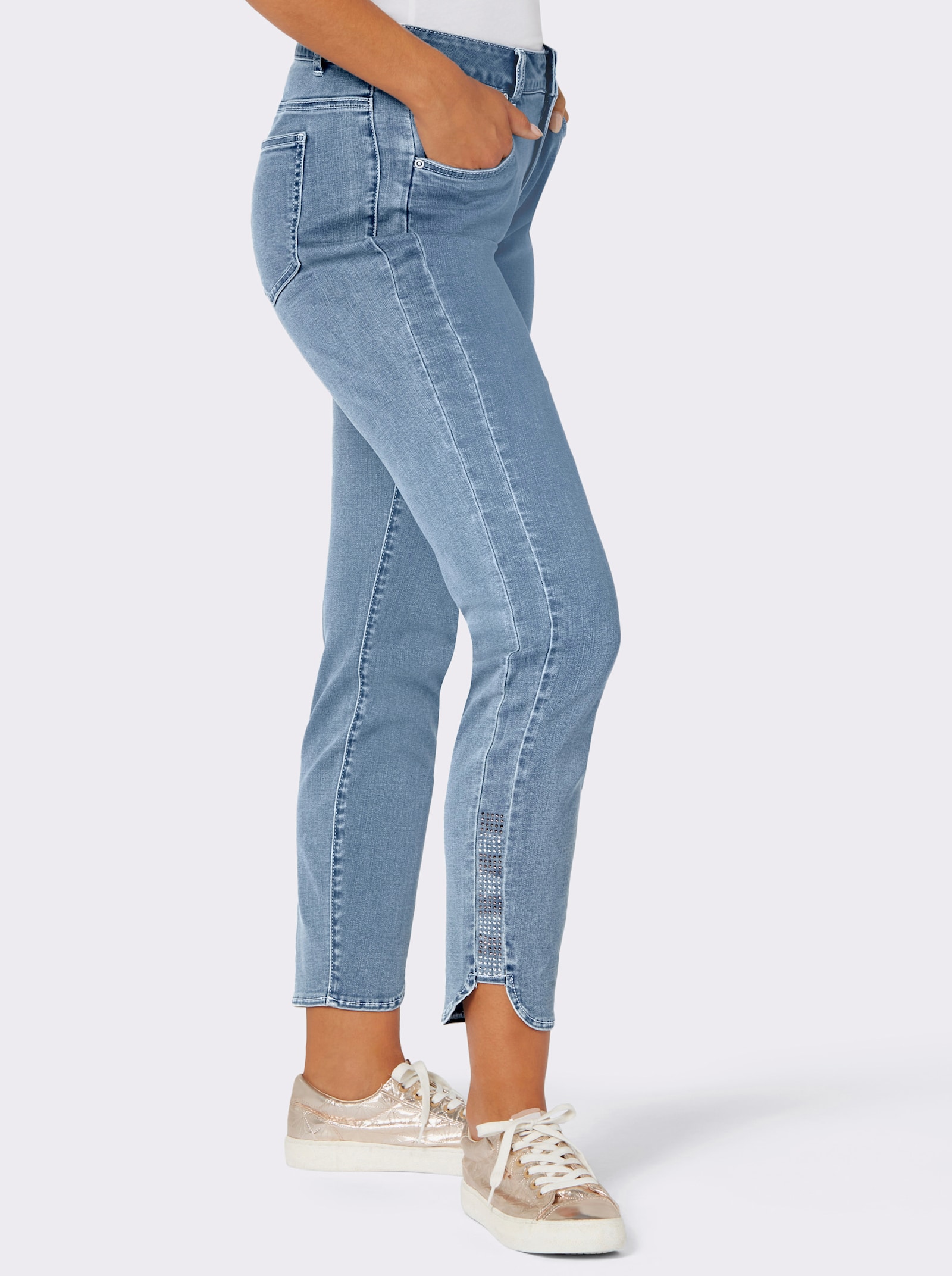 5-Pocket-Jeans mit Glitzersteinchen - blue-bleached