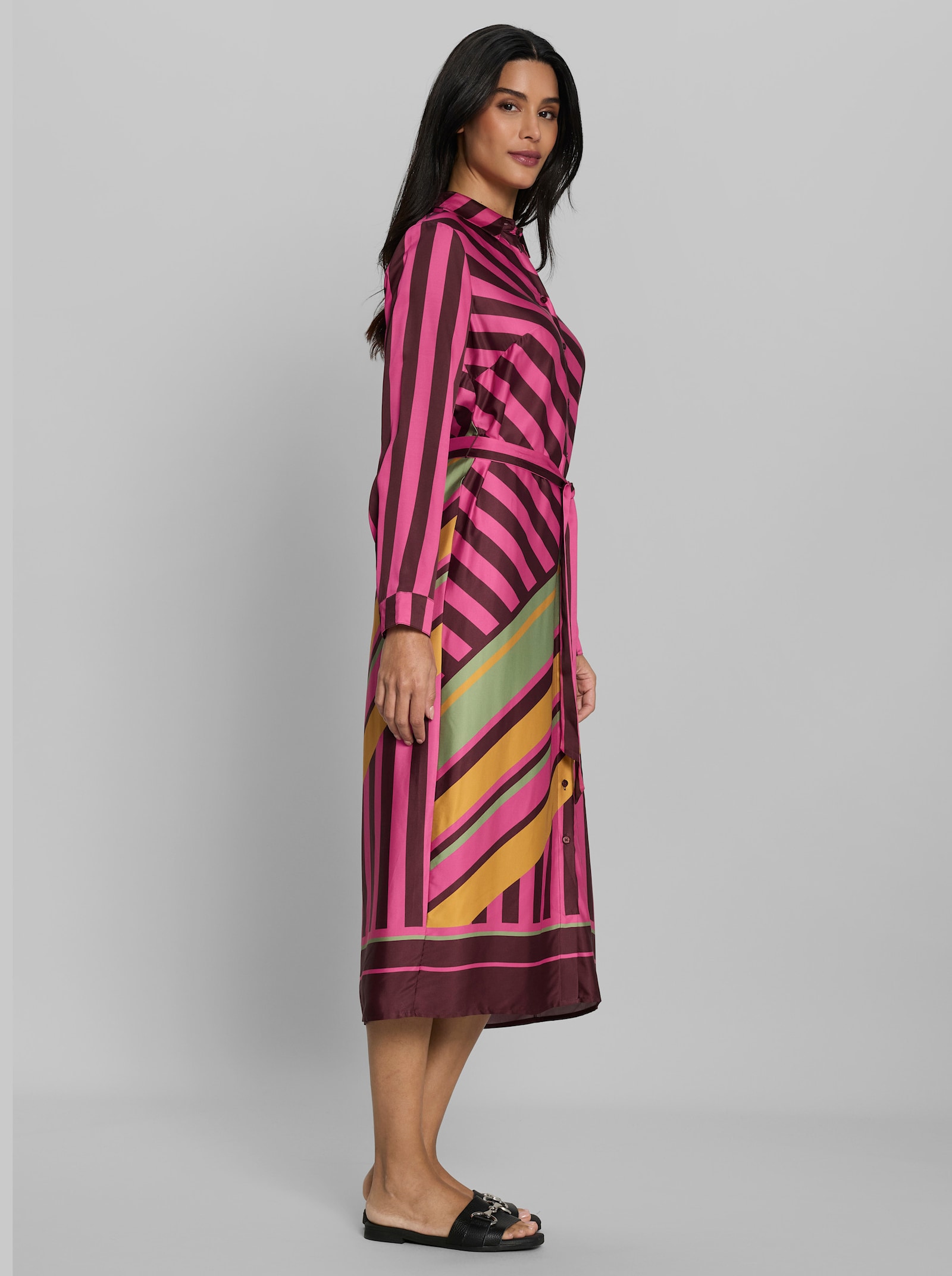 heine Hemdblusenkleid mit Bindeband - burgund-fuchsia-bedruckt