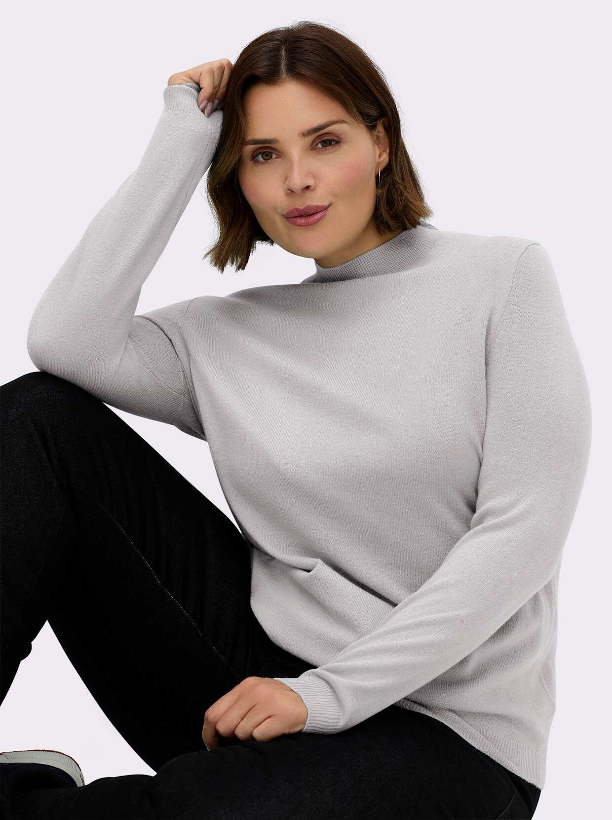 Stehkragenpullover weich wie Kaschmir - silbergrau