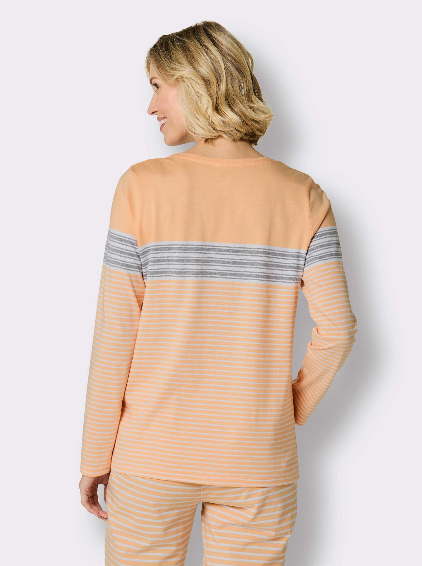 wäschepur Schlafshirt mit Ringelmuster - apricot-weiß-geringelt