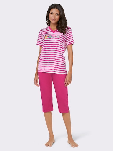 Comtessa Capri-Schlafanzüge in Single-Jersey-Qualität - fuchsia + fuchsia-geringelt