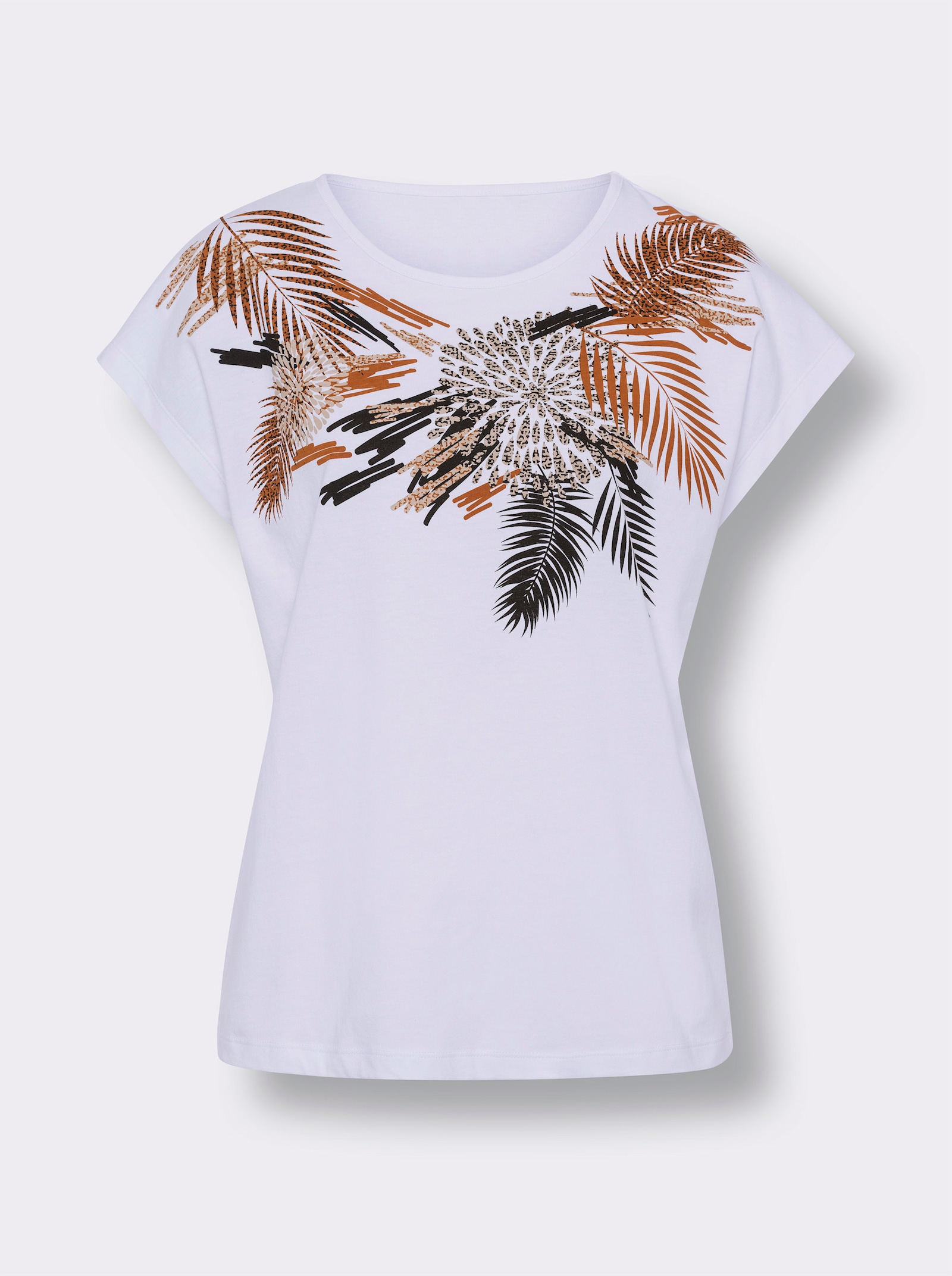 Shirt met korte mouwen van puur katoen - wit/cognac