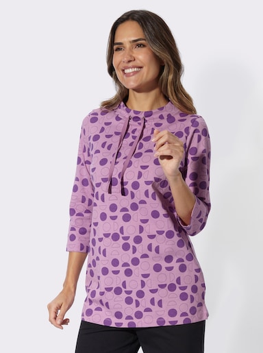 Longshirt mit Seitenschlitzen - orchidee-lila-bedruckt