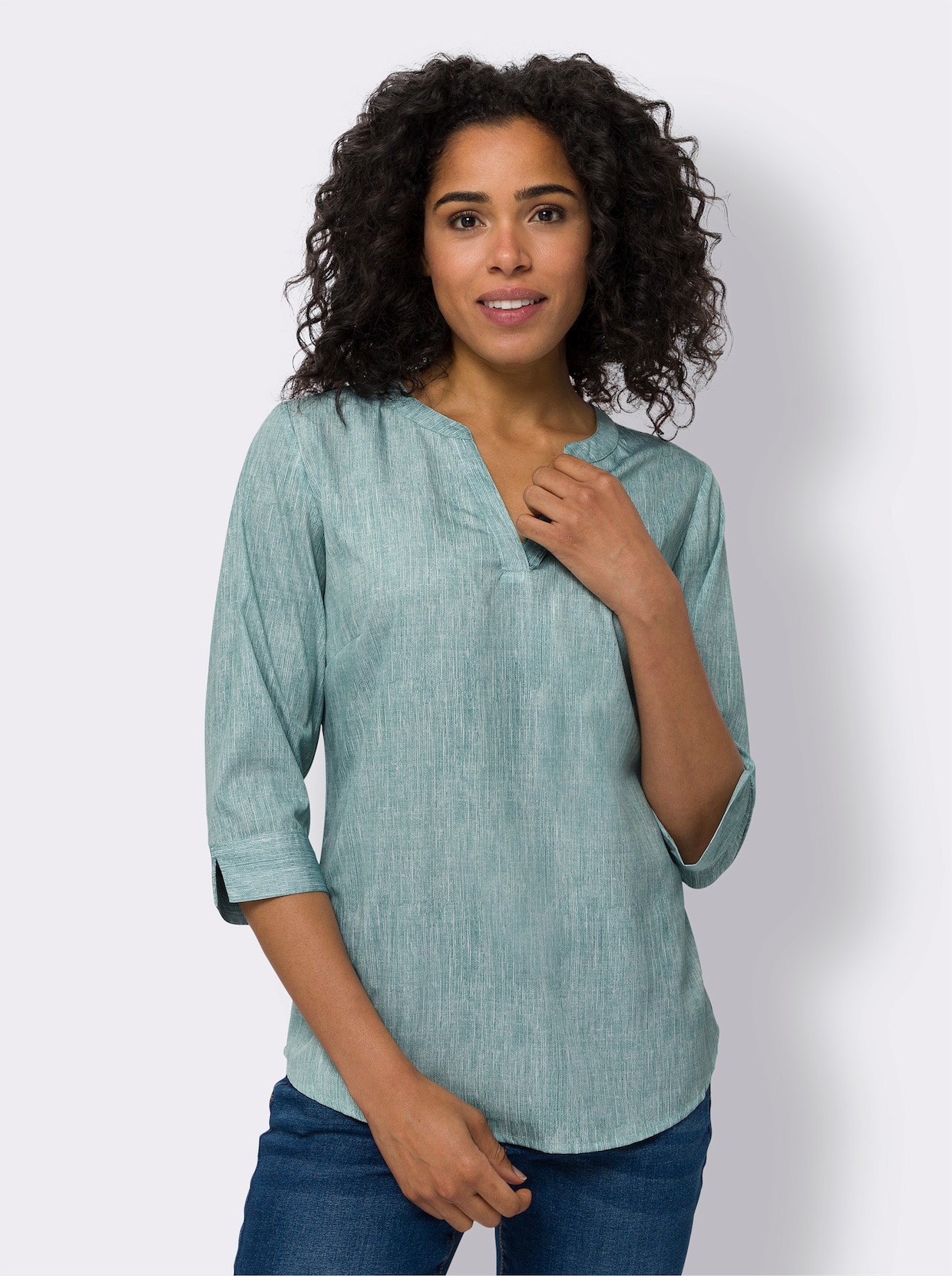 Comfortabele blouse - jade/ecru bedrukt