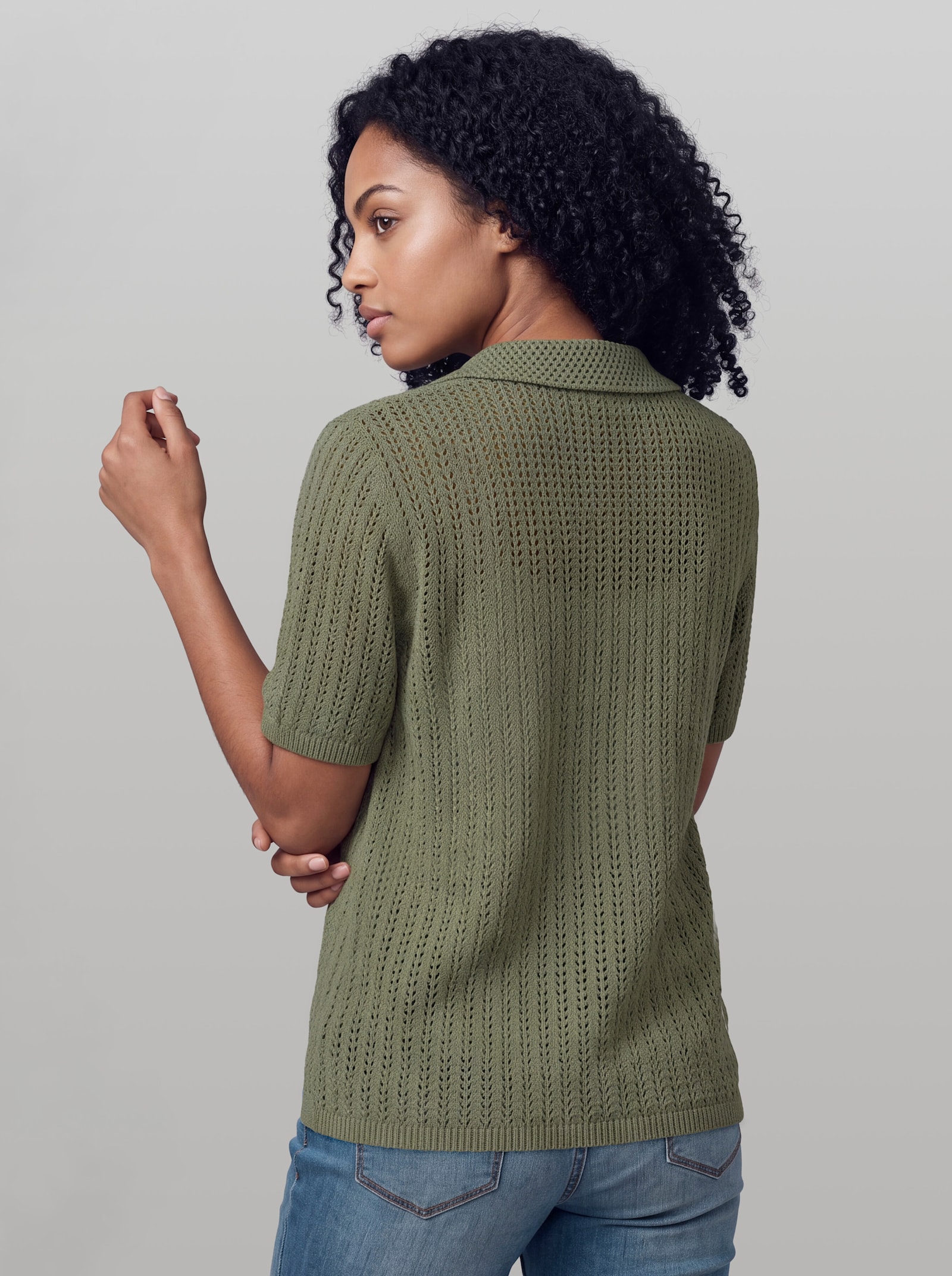 heine Ajourstrickjacke mit Hemdkragen - khaki