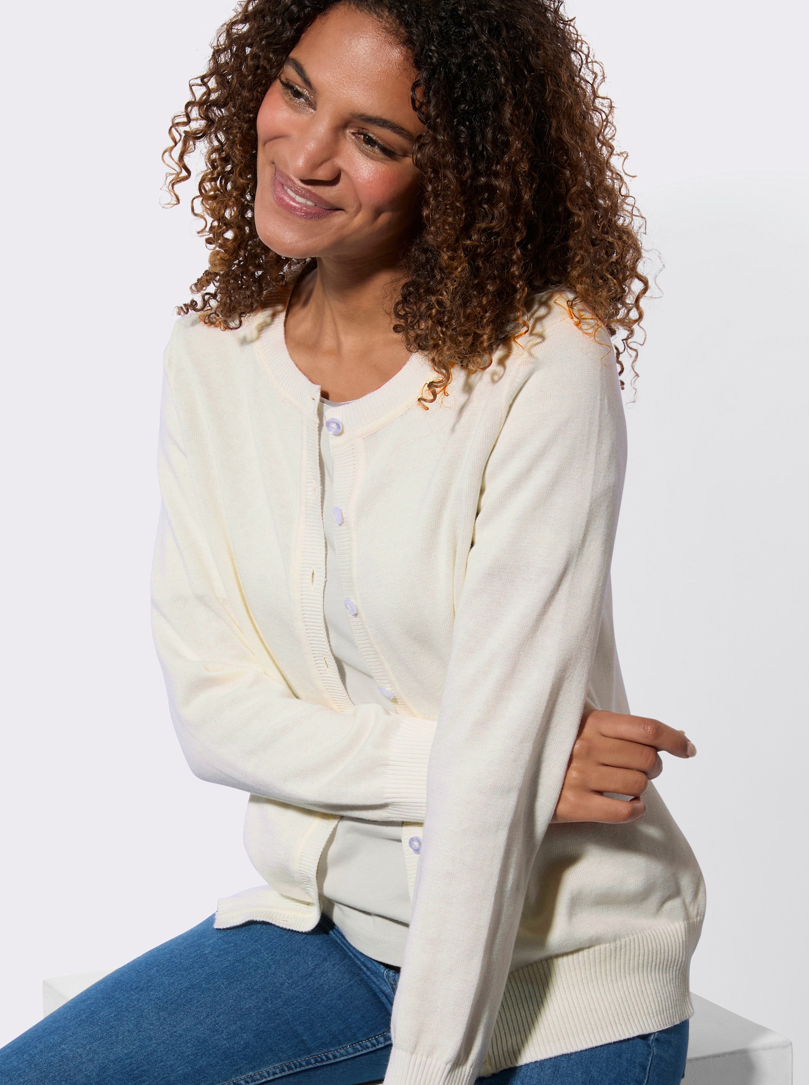 Svetr s žebrovanými lemy - ecru