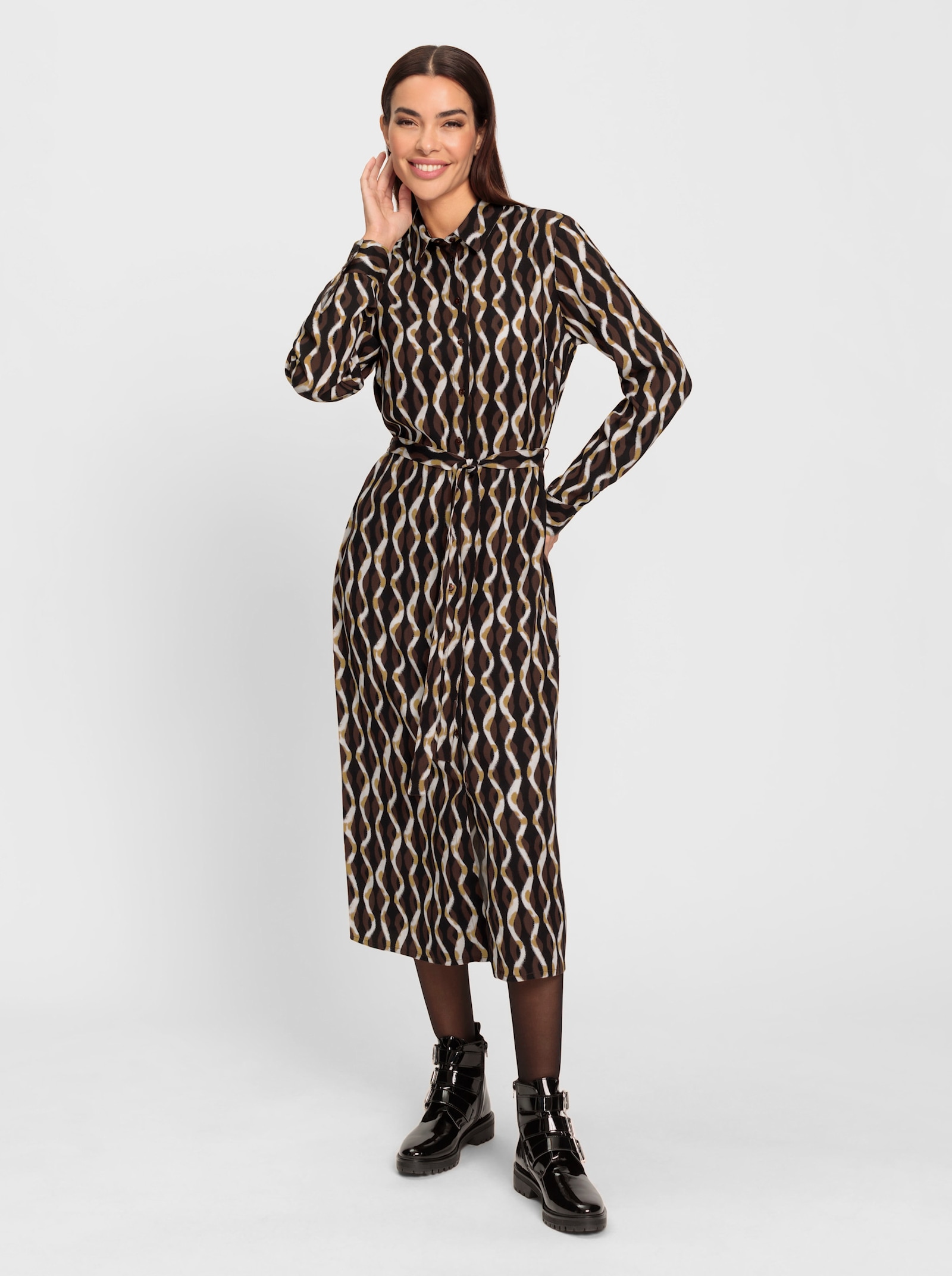 heine Druckkleid mit Kellerfalte im Rücken - schoko-ecru-bedruckt