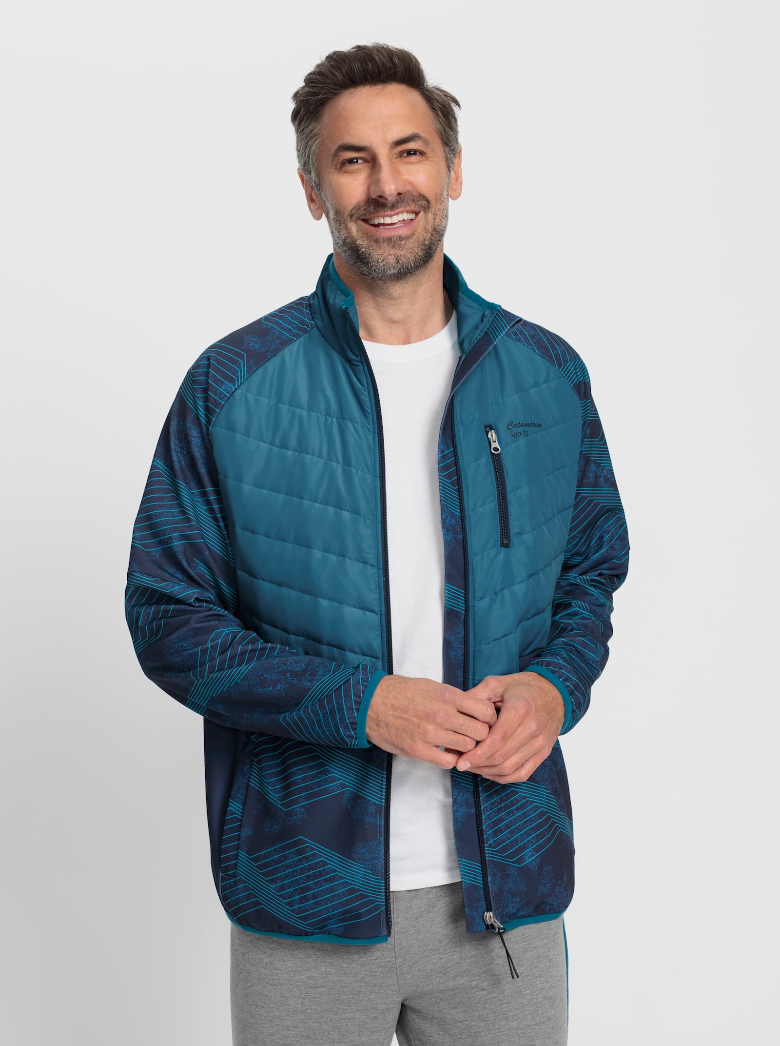 Catamaran Sports Funktionsjacke im Mix aus Stepp und Interlock - marine-türkis