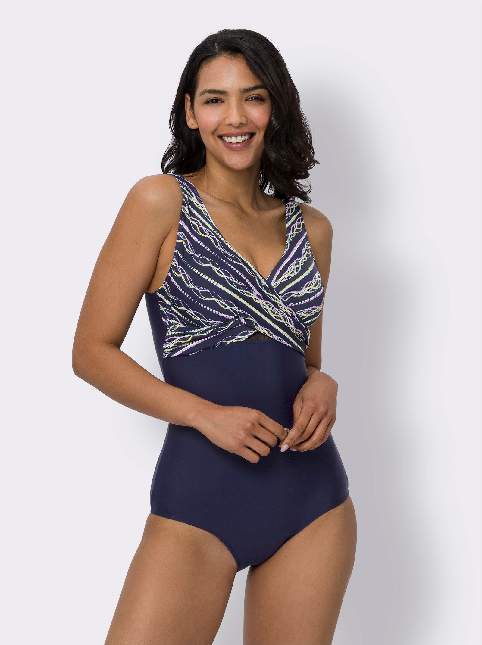 Badeanzug mit Unterbrustband - marine-bunt