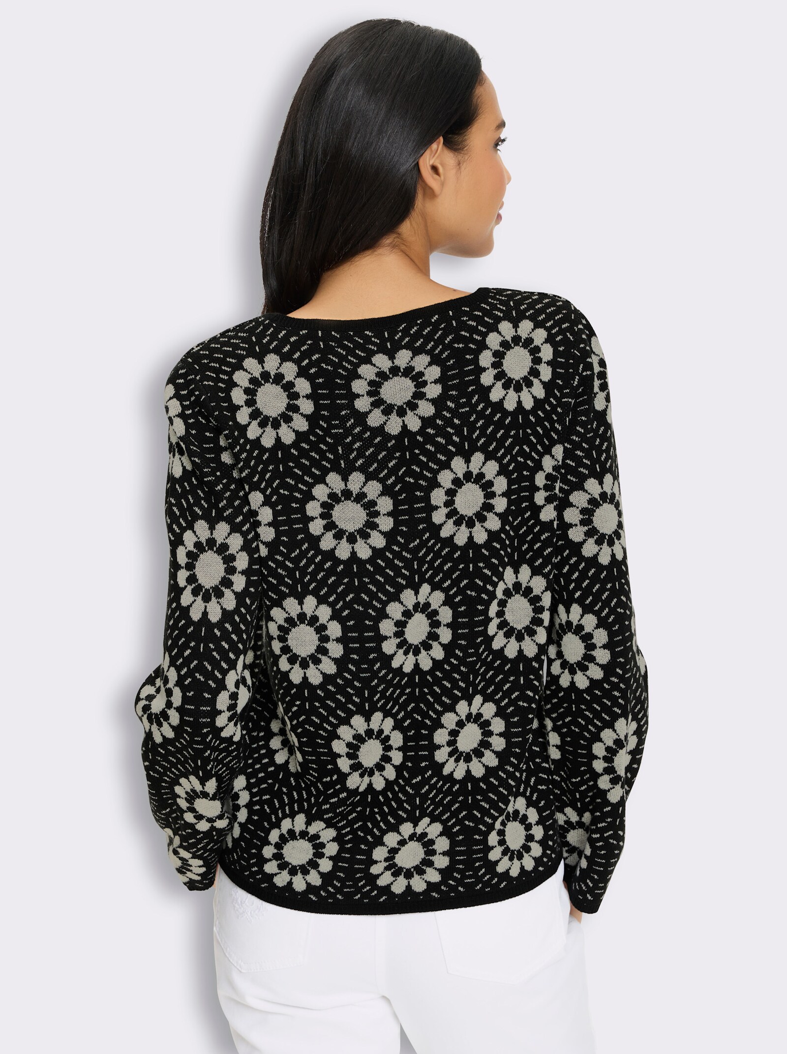 Jacquard-Pullover mit Blumen-Muster - schwarz-champagner-gemustert