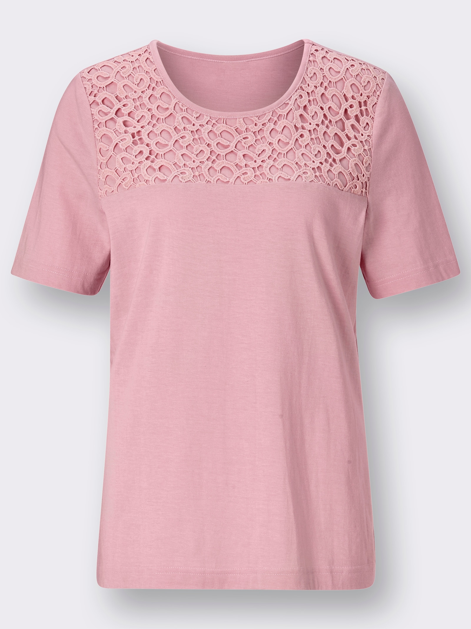 Spitzenshirt mit unterlegter Spitze - rosé