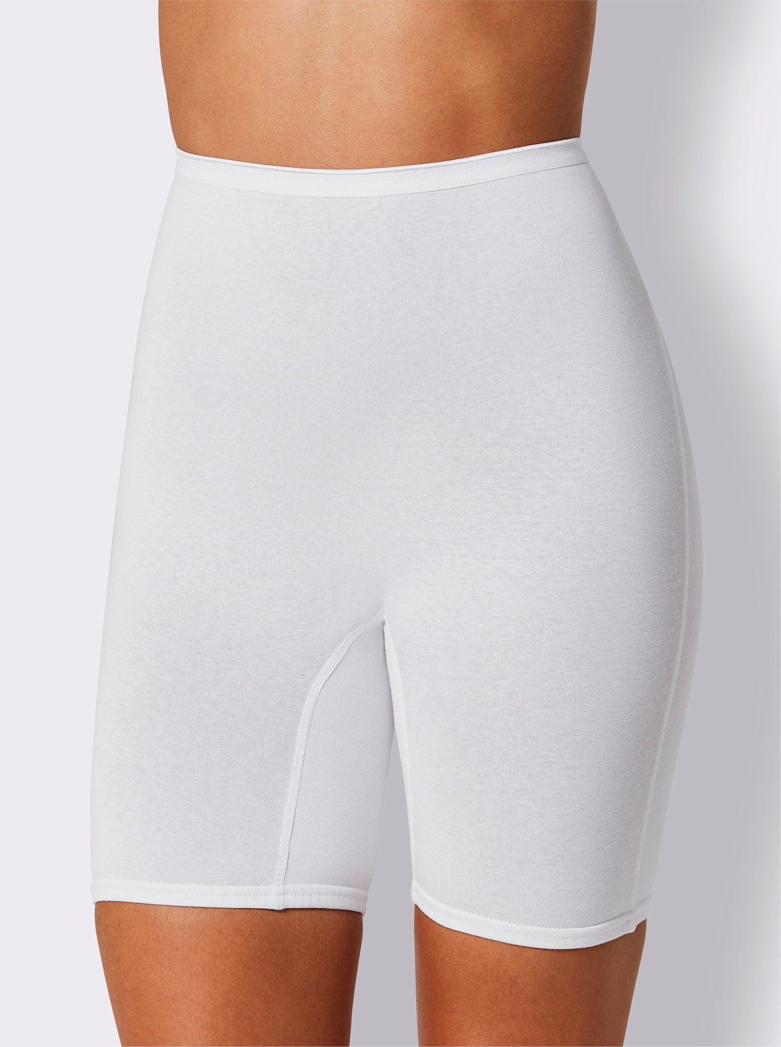 wäschepur Longpanty mit flachem Bund - 2x hellgrau-geringelt + 2x weiss