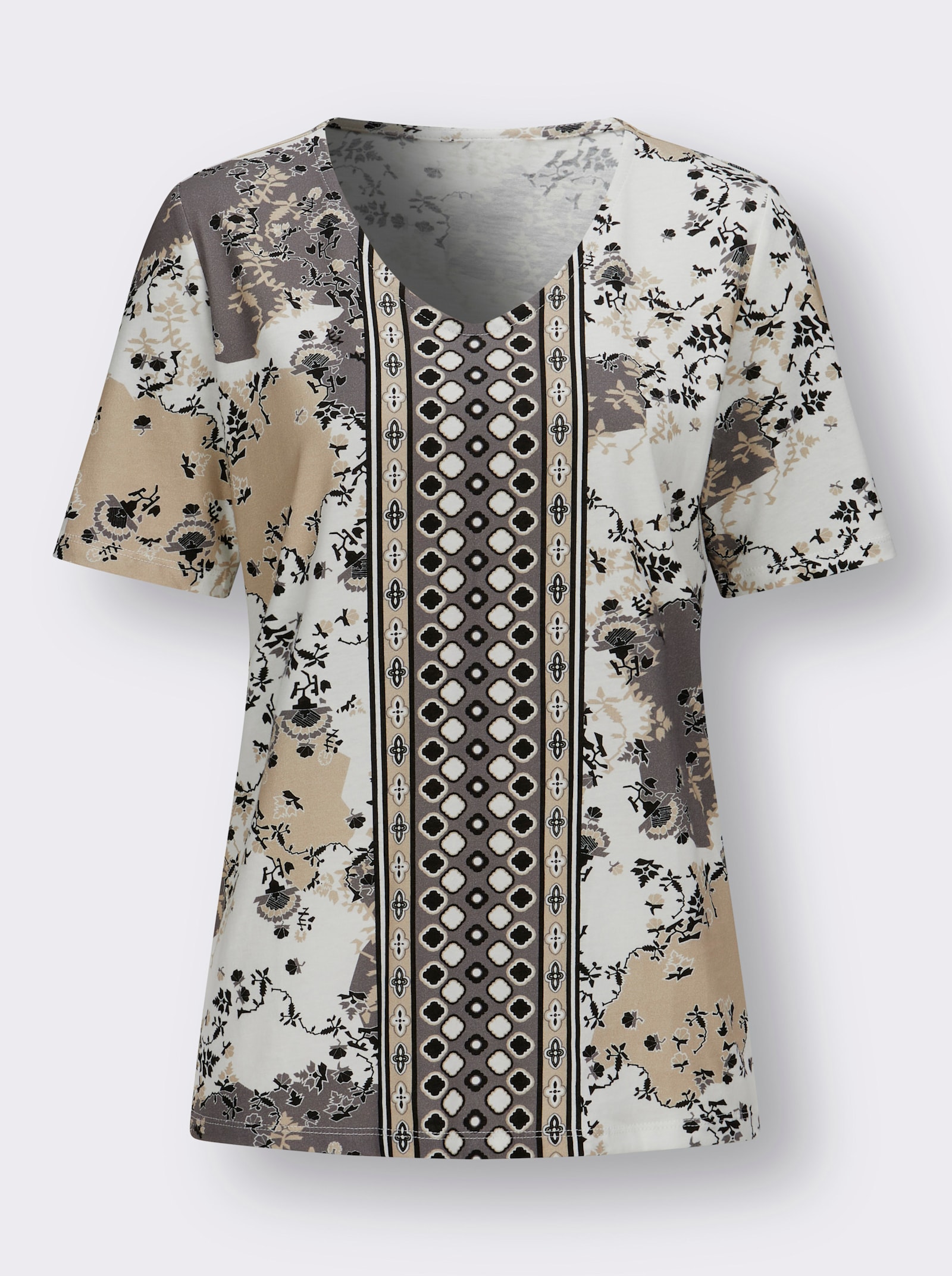 Shirt met korte mouwen van puur katoen - ecru/grijs bedrukt