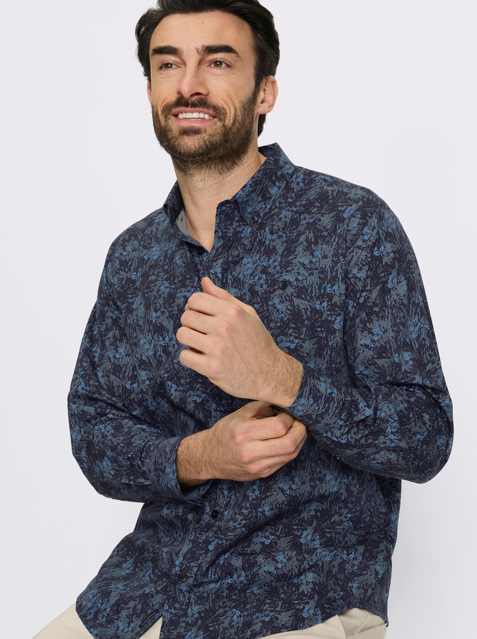 Marco Donati Langarmhemd mit Allover-Print - marine-gemustert