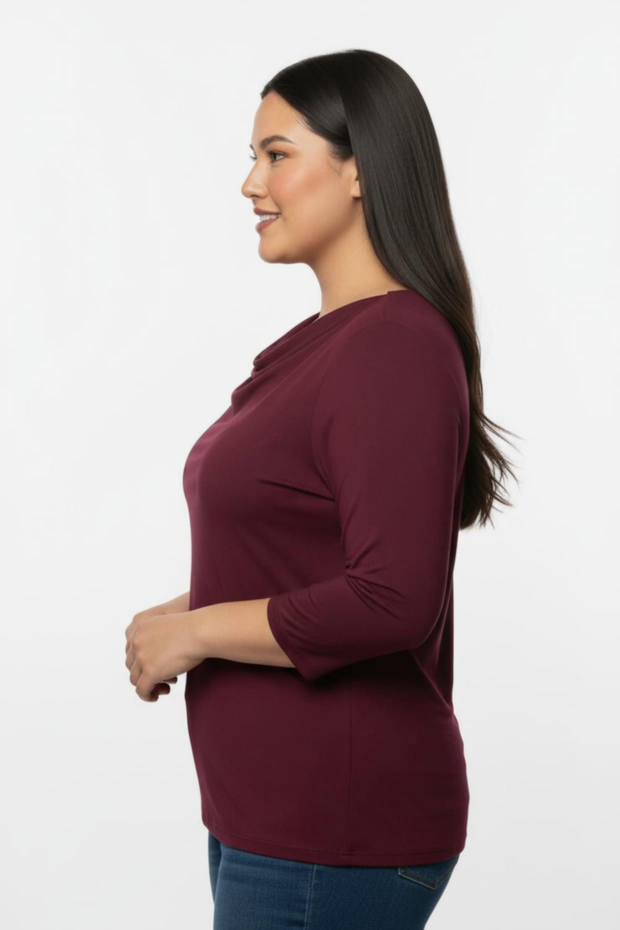 Wasserfallshirt mit 3/4-langen Ärmeln - burgund