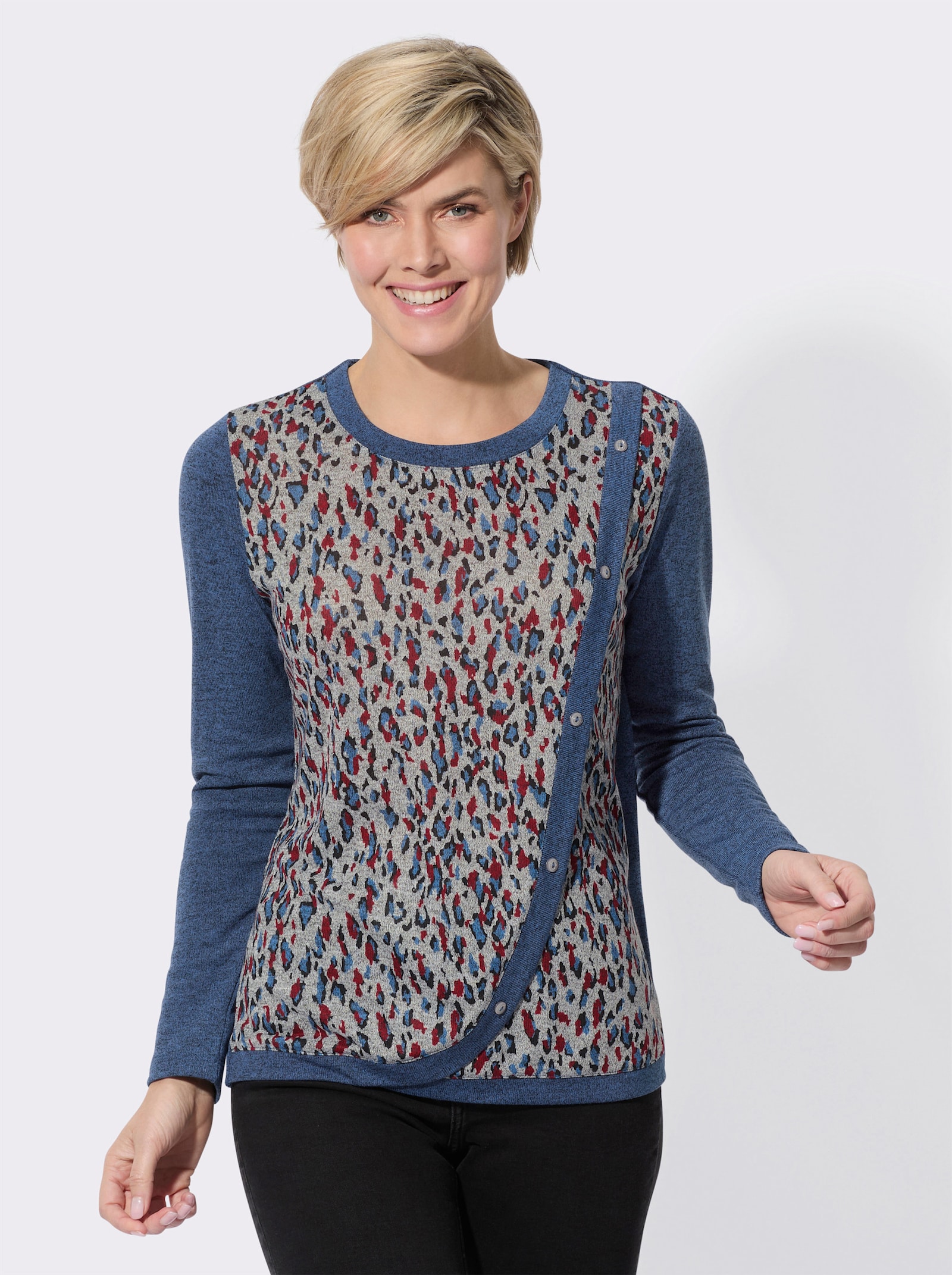 Langarmshirt - jeansblau-meliert