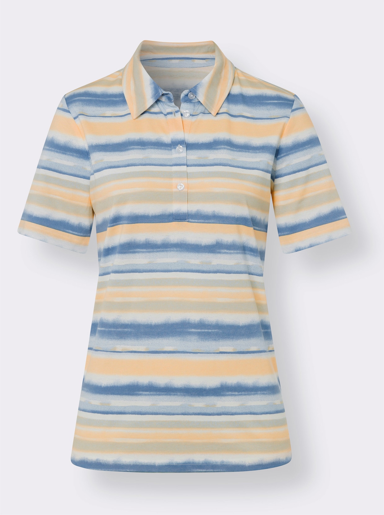 Poloshirt - eisblau-apricot-geringelt