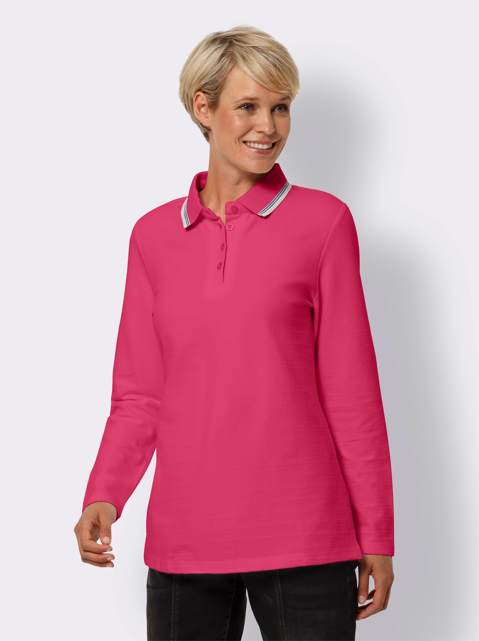 Poloshirt met lange armen in piquékwaliteit - fuchsia