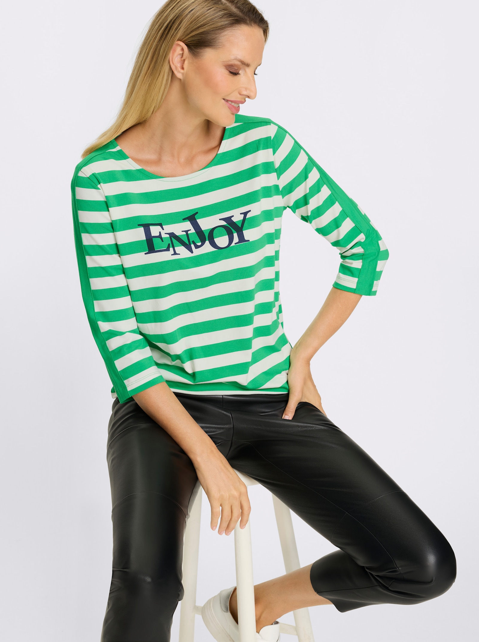 heine Ringelshirt mit Schriftzug - grasgrün-weiß-geringelt