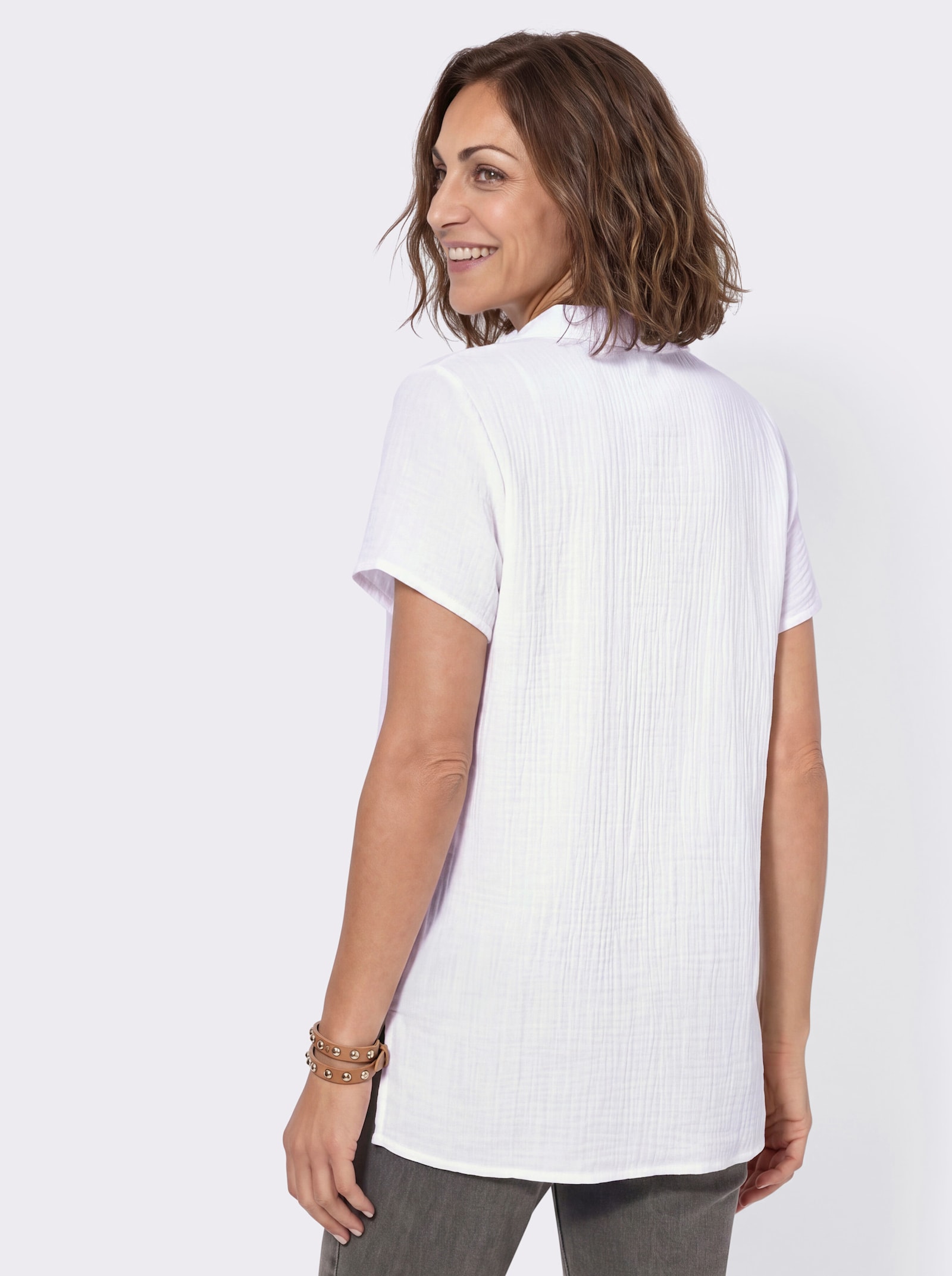 Longbluse mit Knopfleiste - weiß