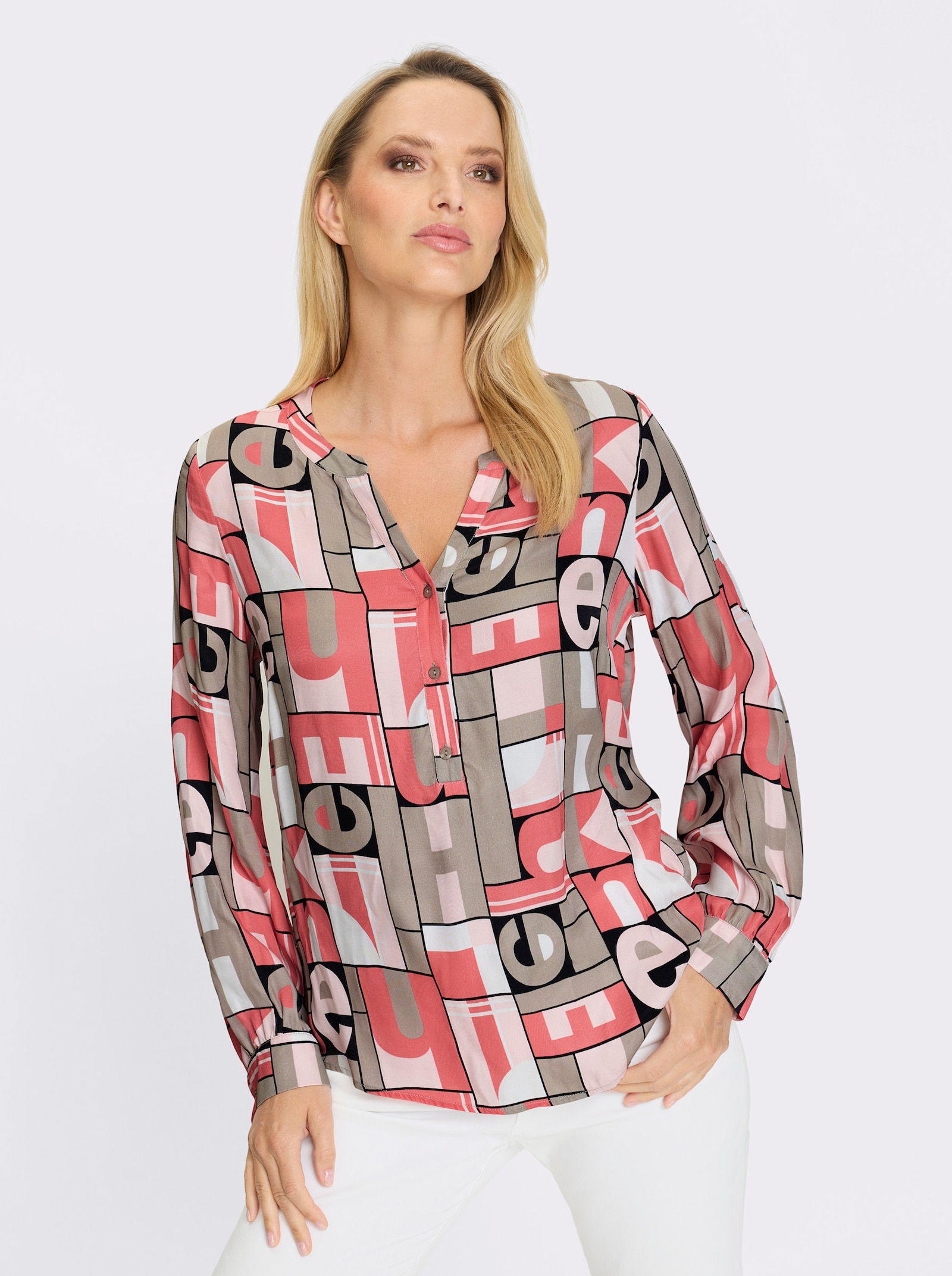 heine Druckbluse mit kurzer Knopfleiste - sesam-koralle-bedruckt