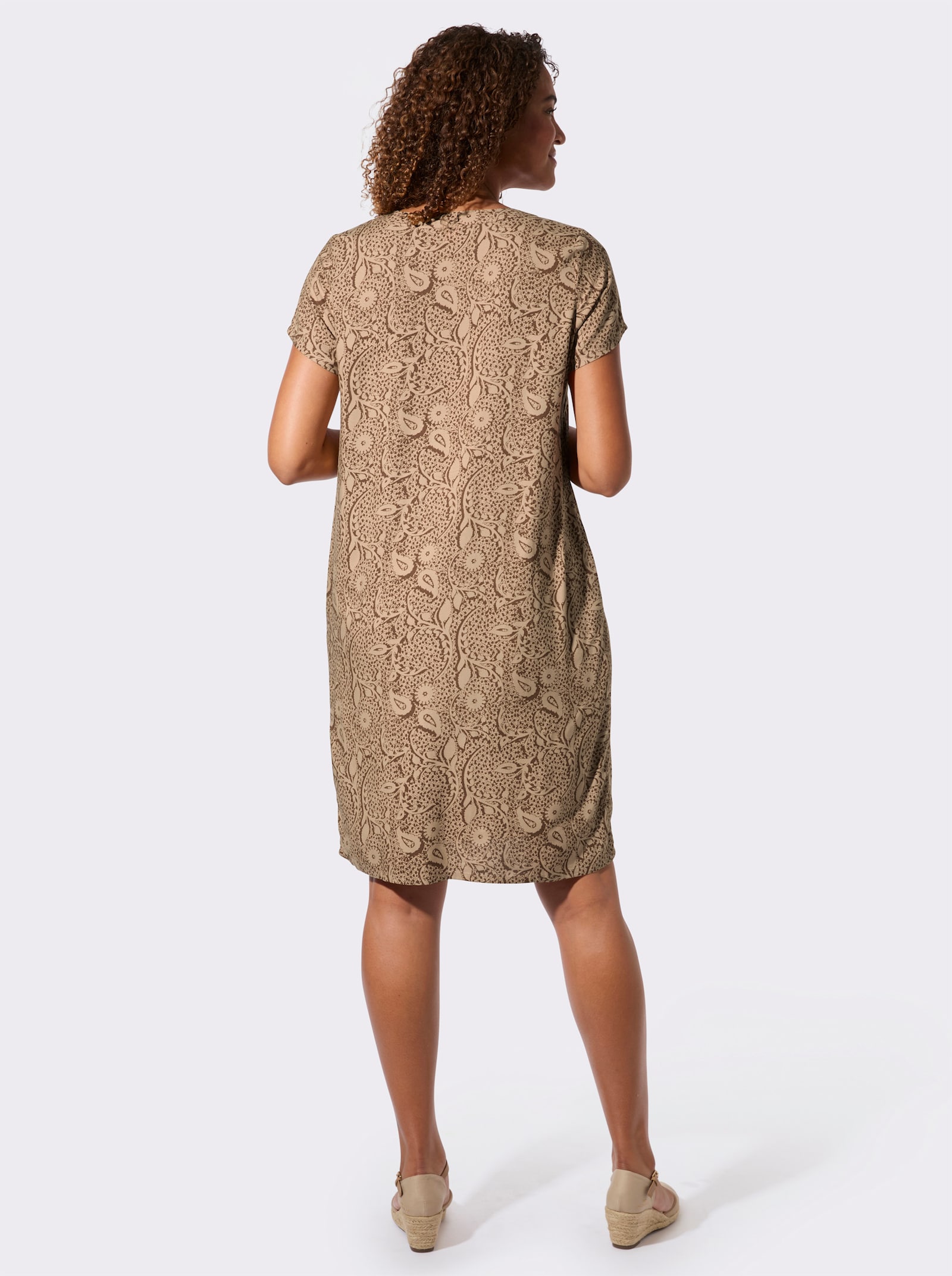 Webkleid in A-Form - camel-braun-bedruckt