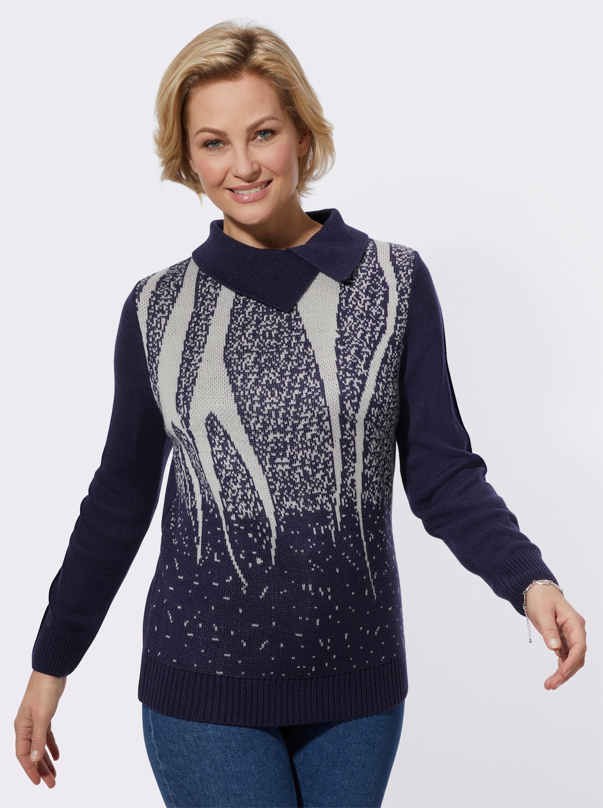 Pullover met lange mouwen - marine/lichtgrijs gedessineerd