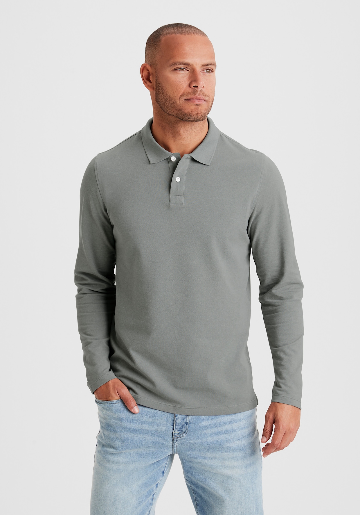 Beachtime Langarm-Poloshirt - grau