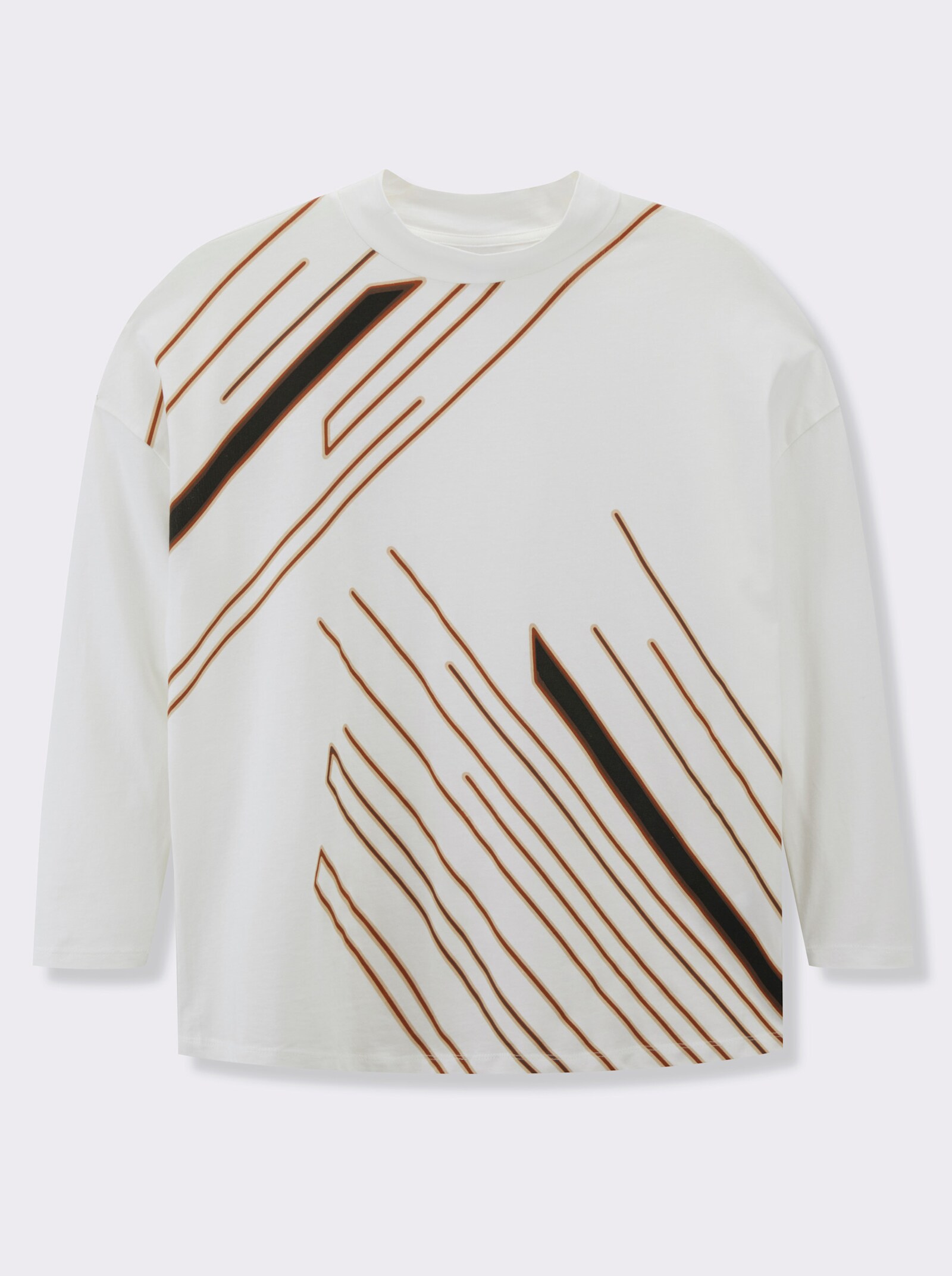 Stehkragenshirt aus reiner Baumwolle - ecru-schoko-bedruckt