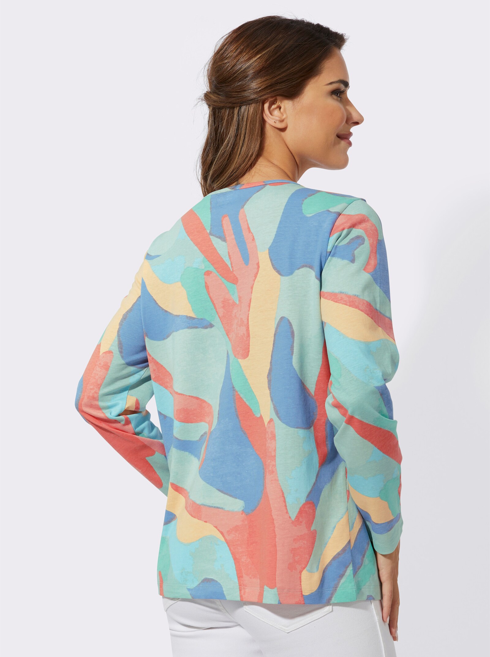 Shirt met lange mouwen in kleurrijk dessin - middenblauw/kalkmint bedrukt