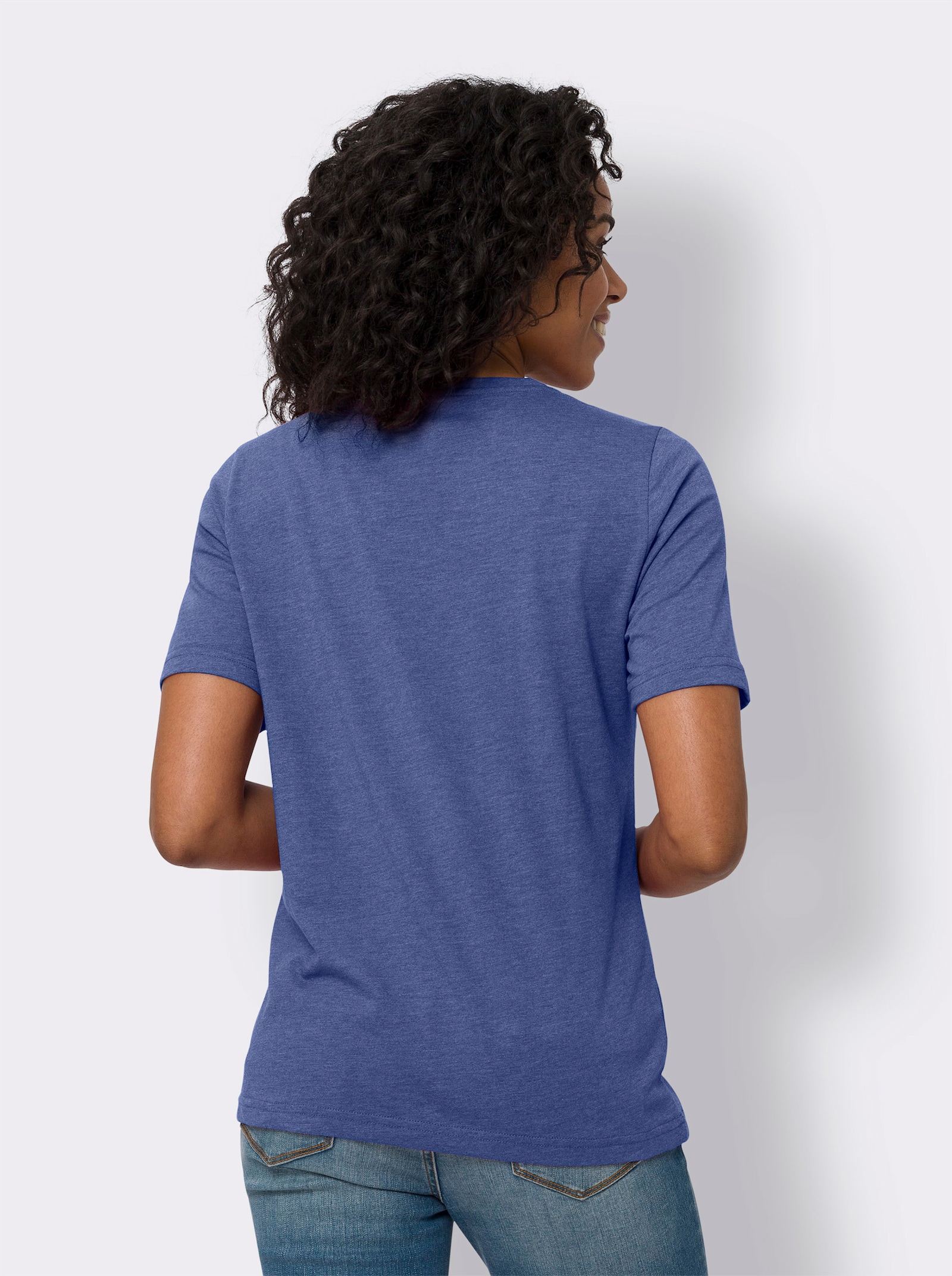 Kortärmad topp med veck - kungsblå-melerad