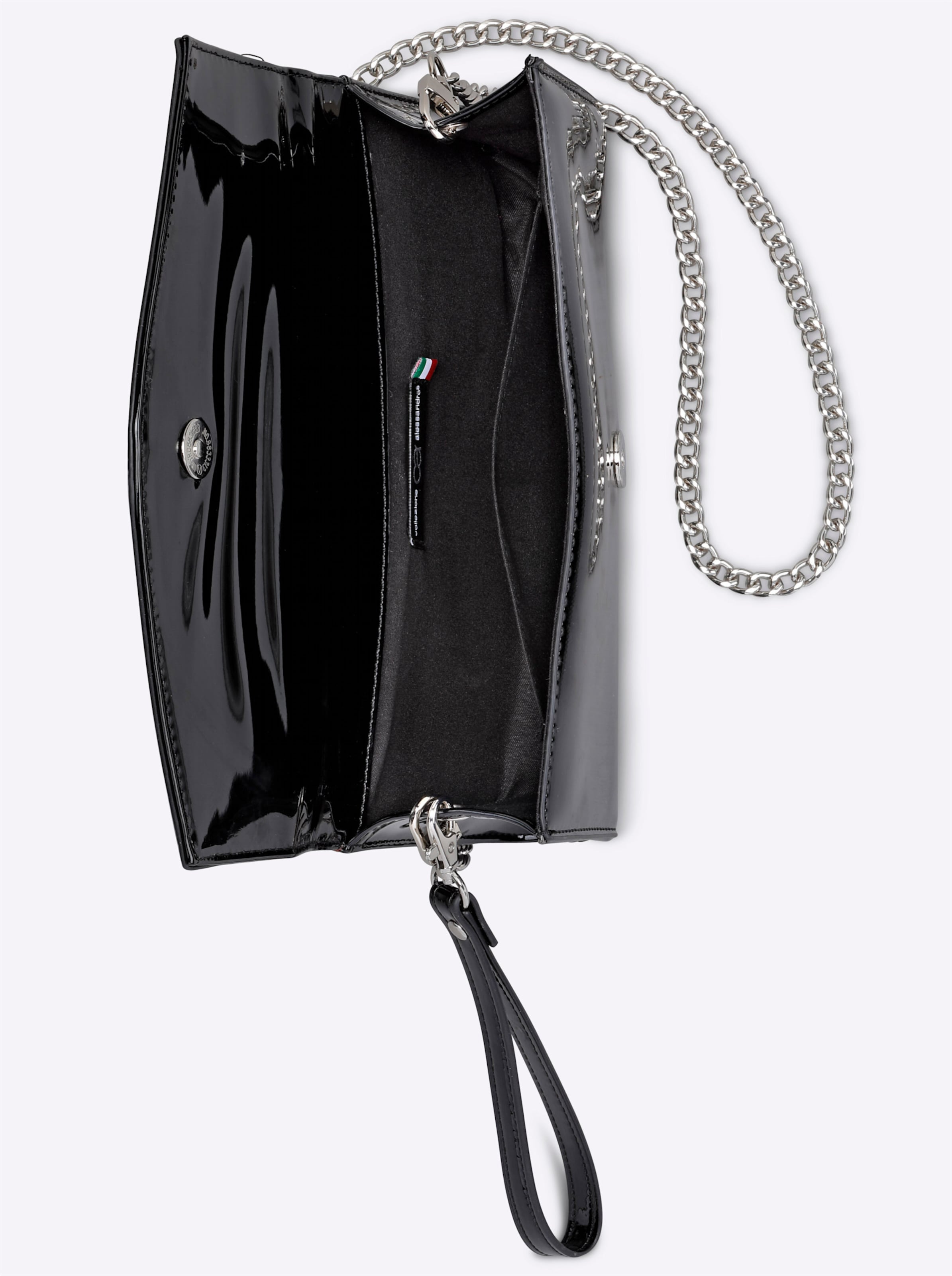 auf 5 günstig Kaufen-Tasche in schwarz von heine. Tasche in schwarz von heine <![CDATA[Tasche aus Lederimitat. Abnehmbare Umhängekette und Handschlaufe. Maße ca. 24,5x6x14 cm.]]>. 