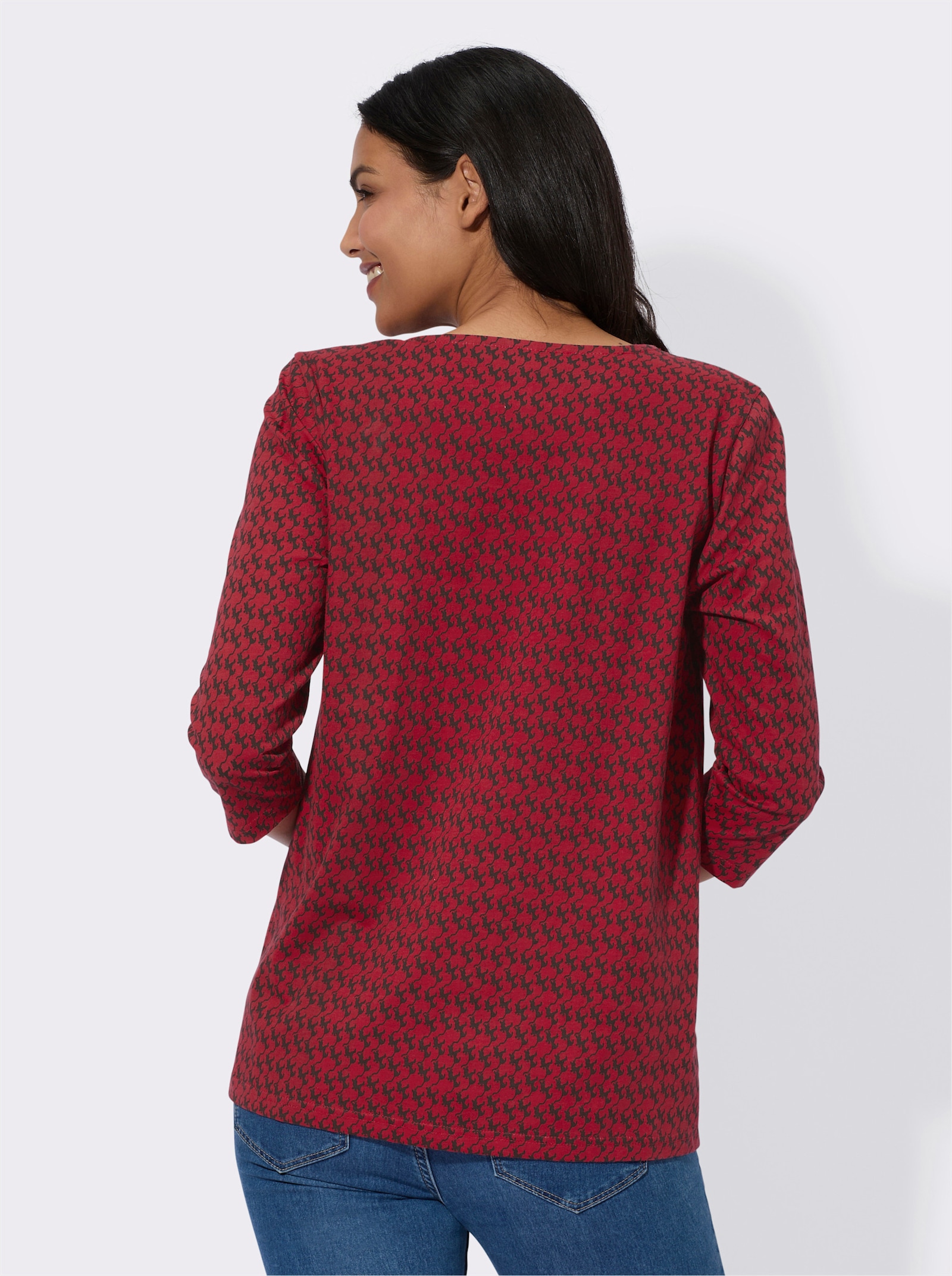 Tričko, 3/4 ruk.,potlač mačiek - červeno-čierna potlač