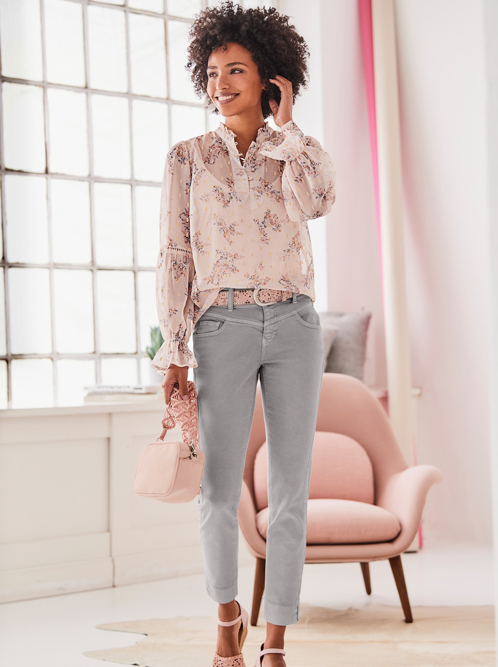 heine Blouse met lange mouwen en glanzende strepen - softrose