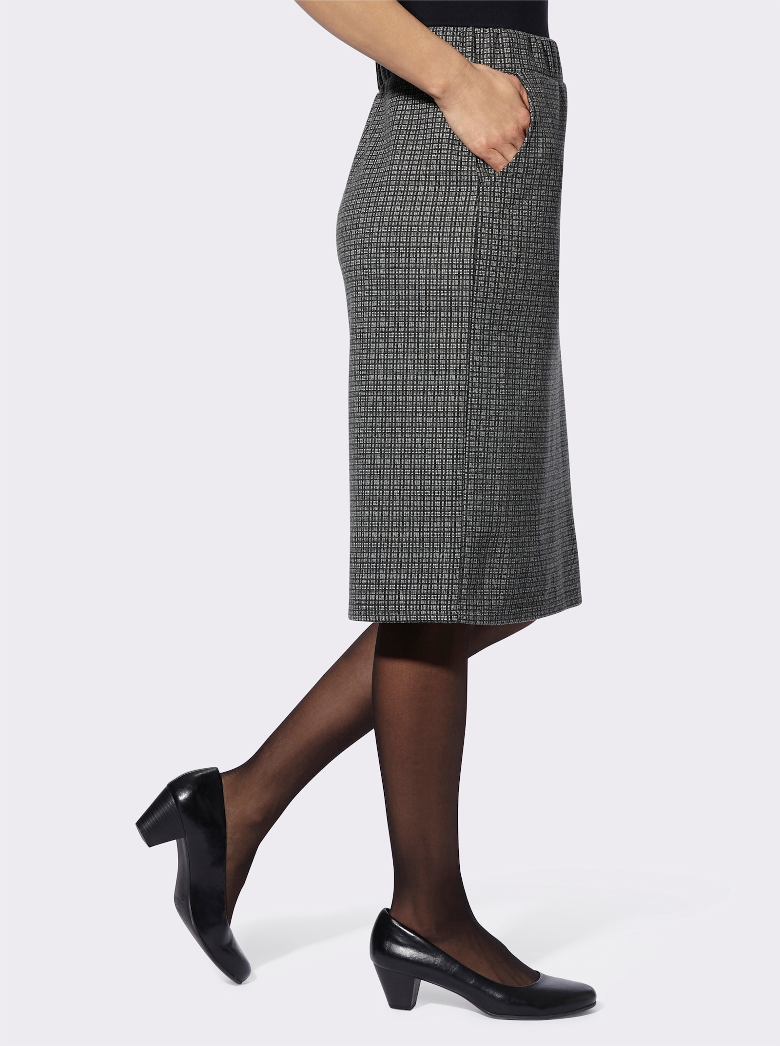 Jerseyrock mit verdecktem Gehschlitz hinten - schwarz-weiss-kariert