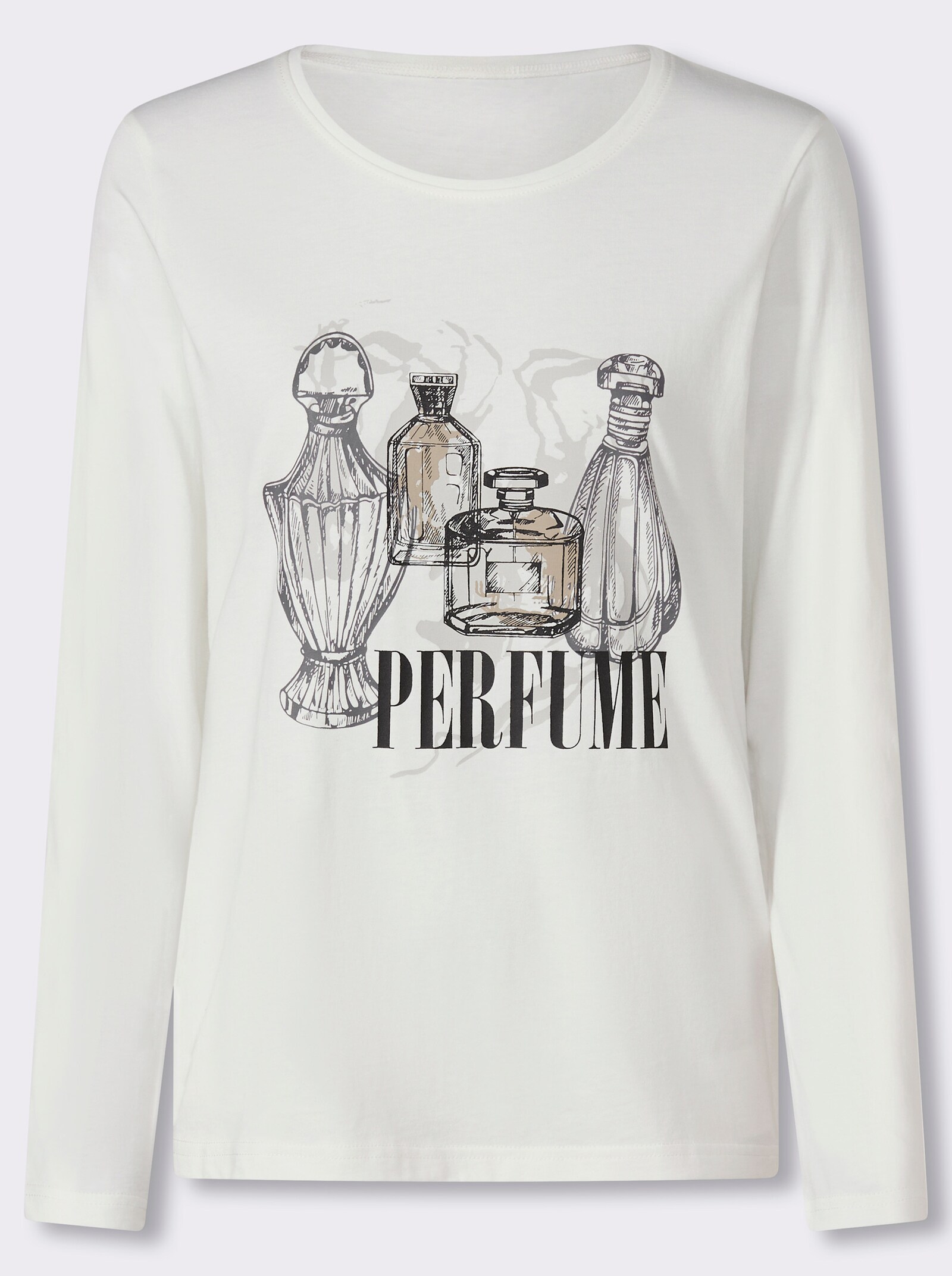 Rundhalsshirt mit Druck-Motiv - ecru-schwarz