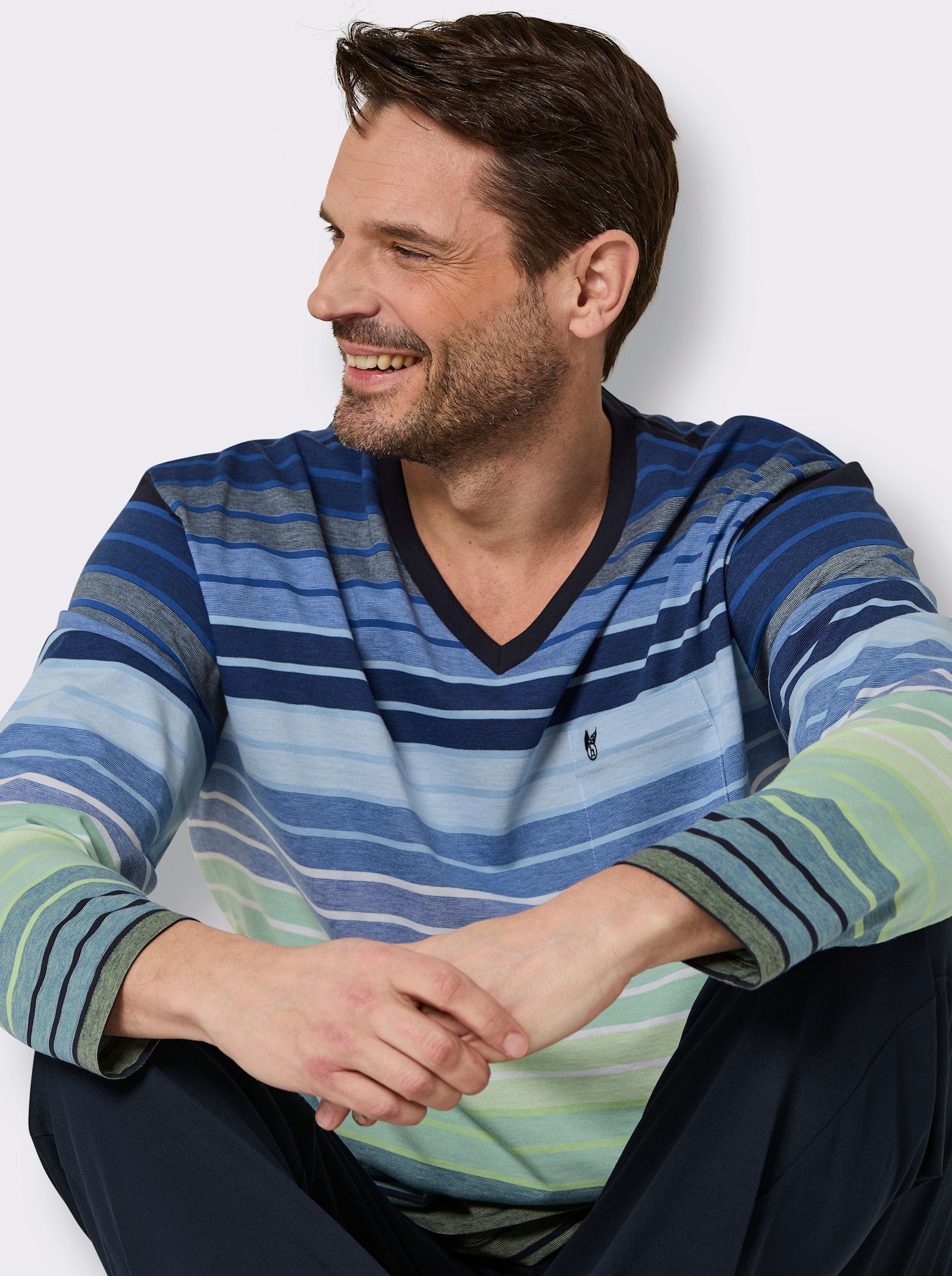 Hajo Schlafanzug - marine-pistazie-geringelt