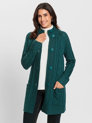 Longstrickjacke mit Einstrickmuster - petrol